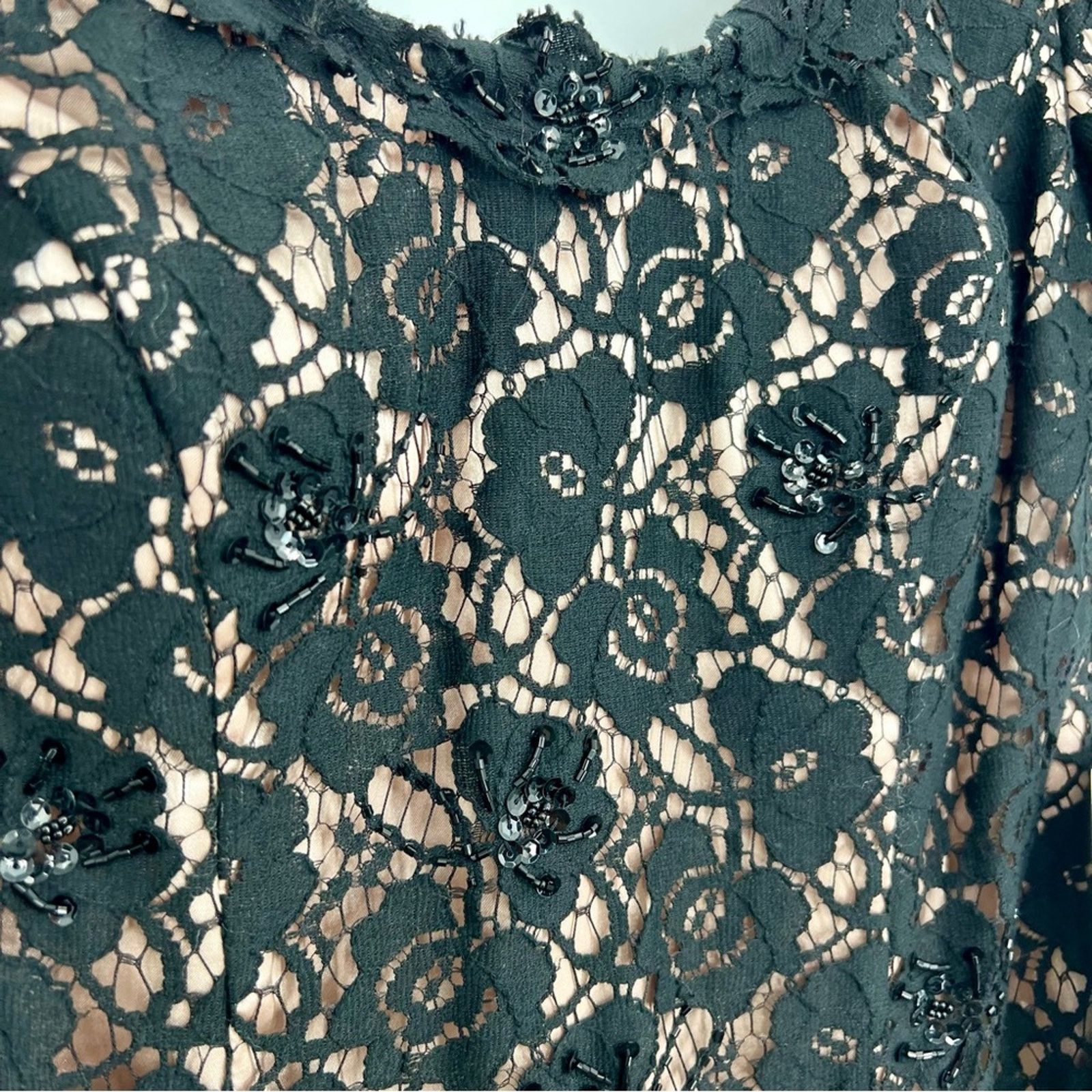 Designer JS Boutique Floral Lace Sequins Embroidered Cocktail Dress Size M / US 6-8 / IT 42-44 - 6 Thumbnail
