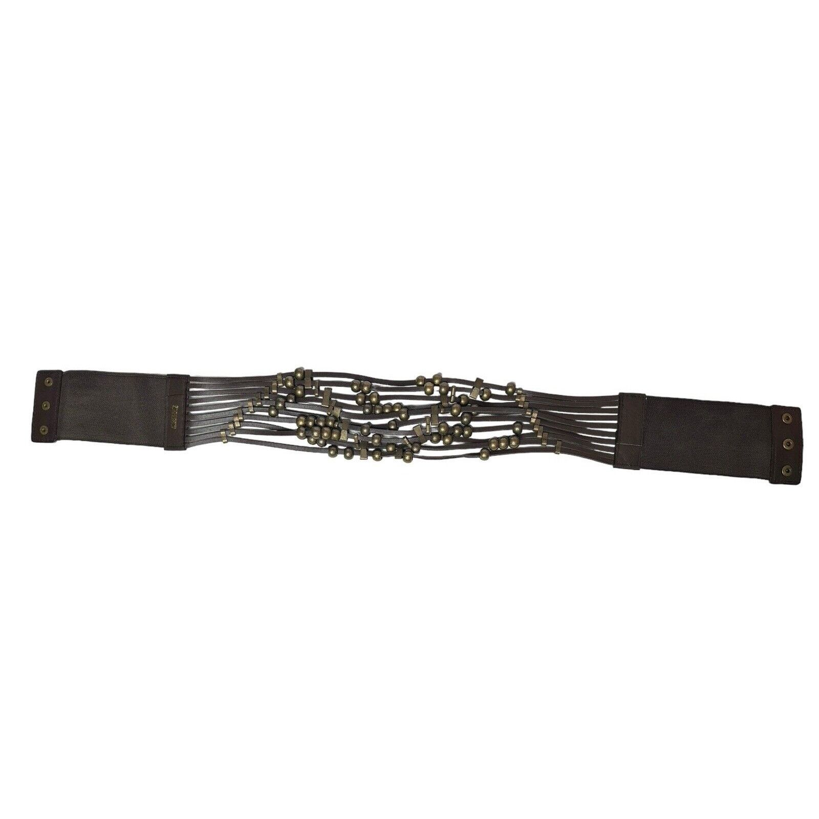 Other ANGIE Wide Brown Beaded Faux Leather Elastic Stretch Belt Size ONE SIZE - 8 Thumbnail