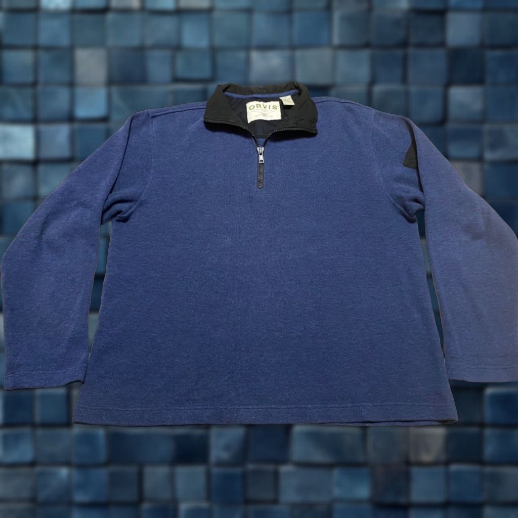 Orvis Orvis Mens Sweater Pullover 1/4 Zip Long Sleeve 100% Cotton Solid Blue M/Regular Men's Knit Mock Neck Size US M / EU 48-50 / 2 - 1 Thumbnail