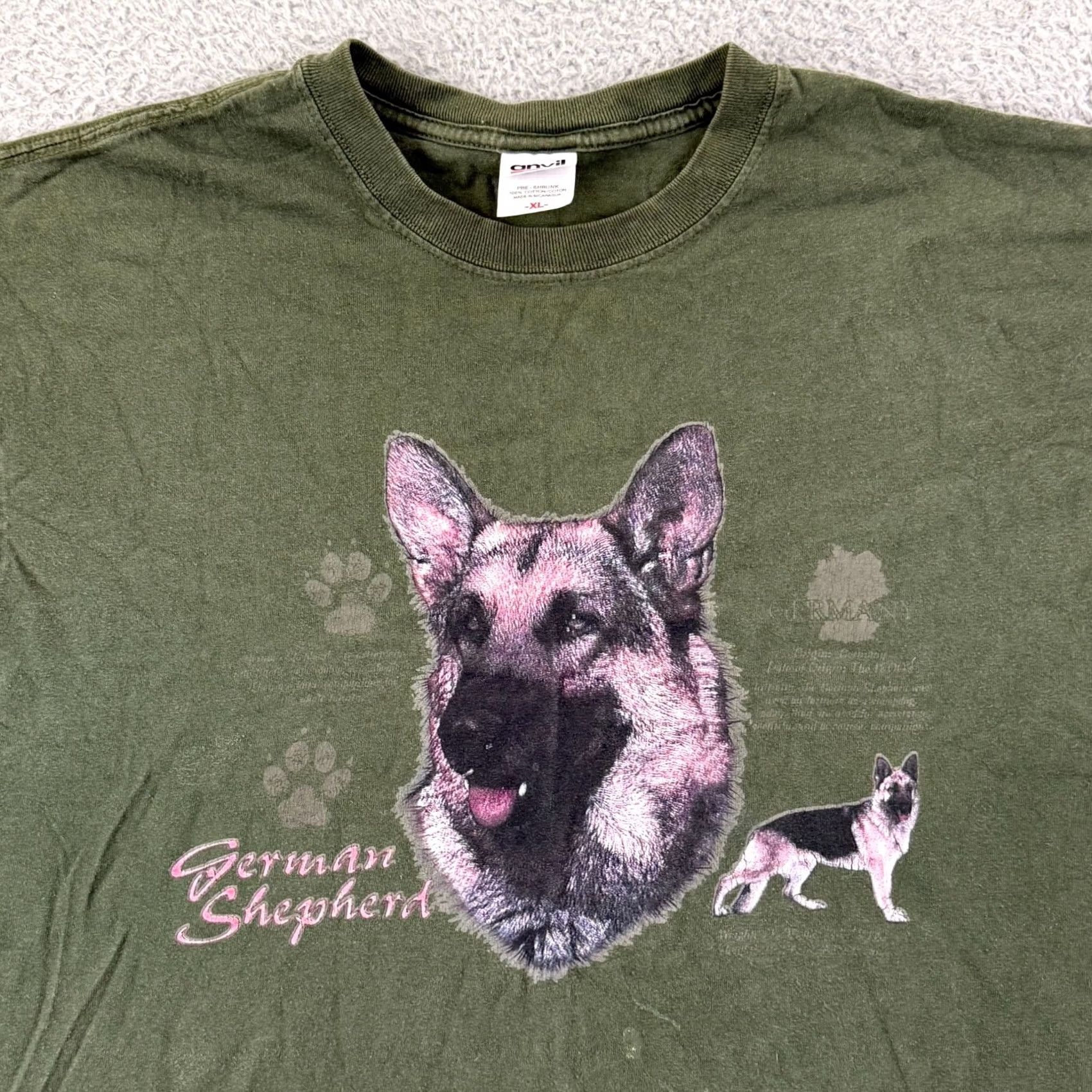 Anvil VINTAGE German Shepherd Shirt Mens XL Green Short Sleeve 90s Graphic Dog Casual Size US XL / EU 56 / 4 - 4 Thumbnail