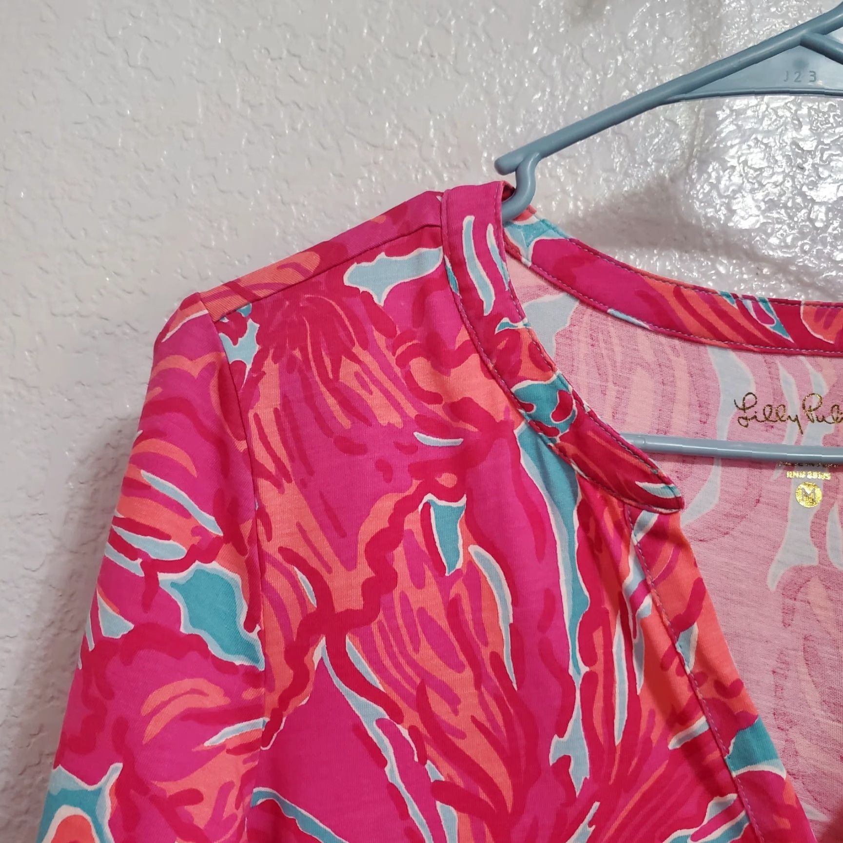 Lilly Pulitzer Lilly Pulitzer Alessia Dress Womens M Pima Cotton Pink Floral Resort Sea V-Neck 3/4 Sleeve Pullover Knee Length A-Line Sundress Size M / US 6-8 / IT 42-44 - 7 Thumbnail