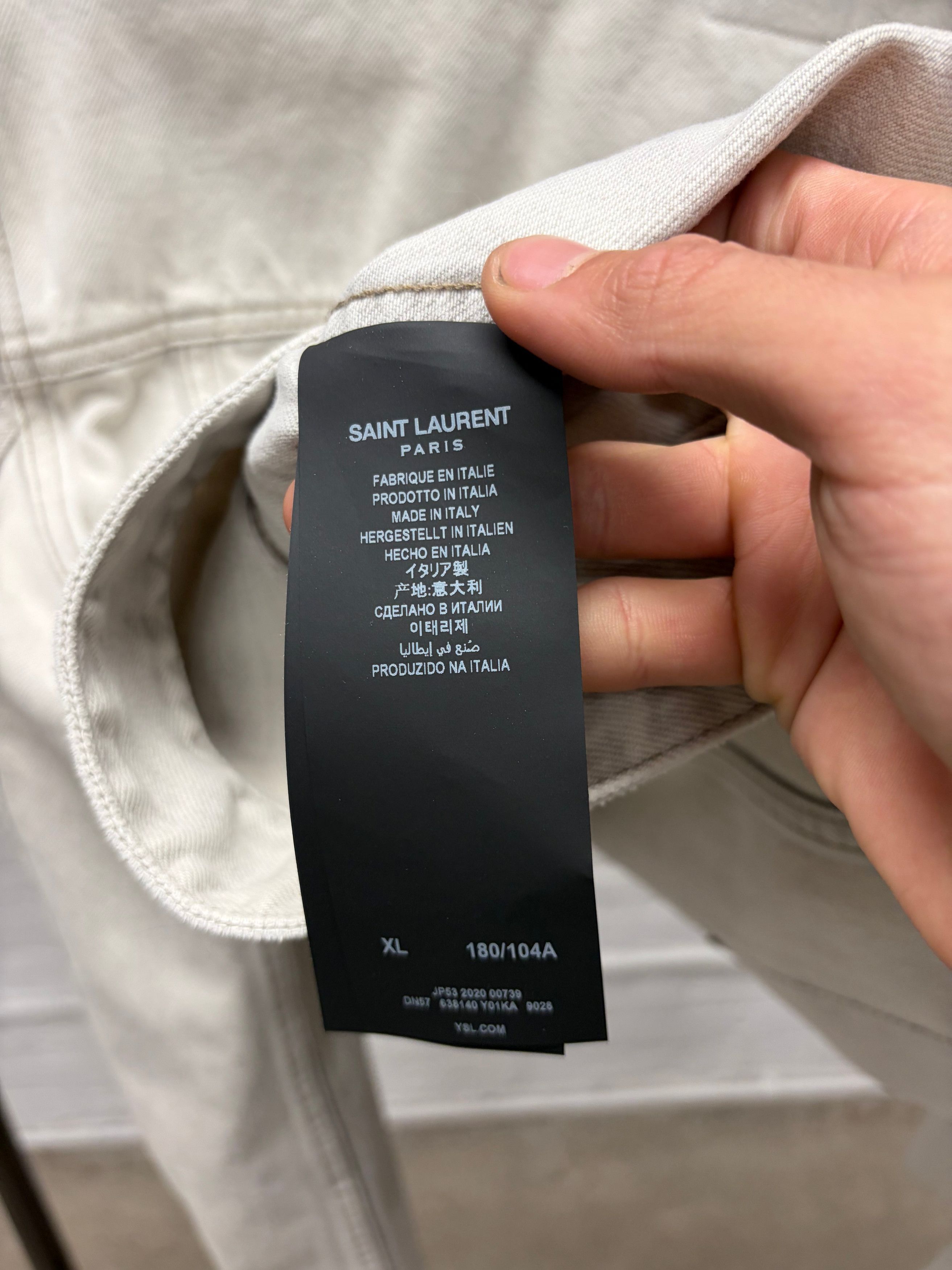 Saint Laurent Paris 2020 Saint Laurent Paint Coated White Denim Trucker Jacket Size US XL / EU 56 / 4 - 5 Thumbnail