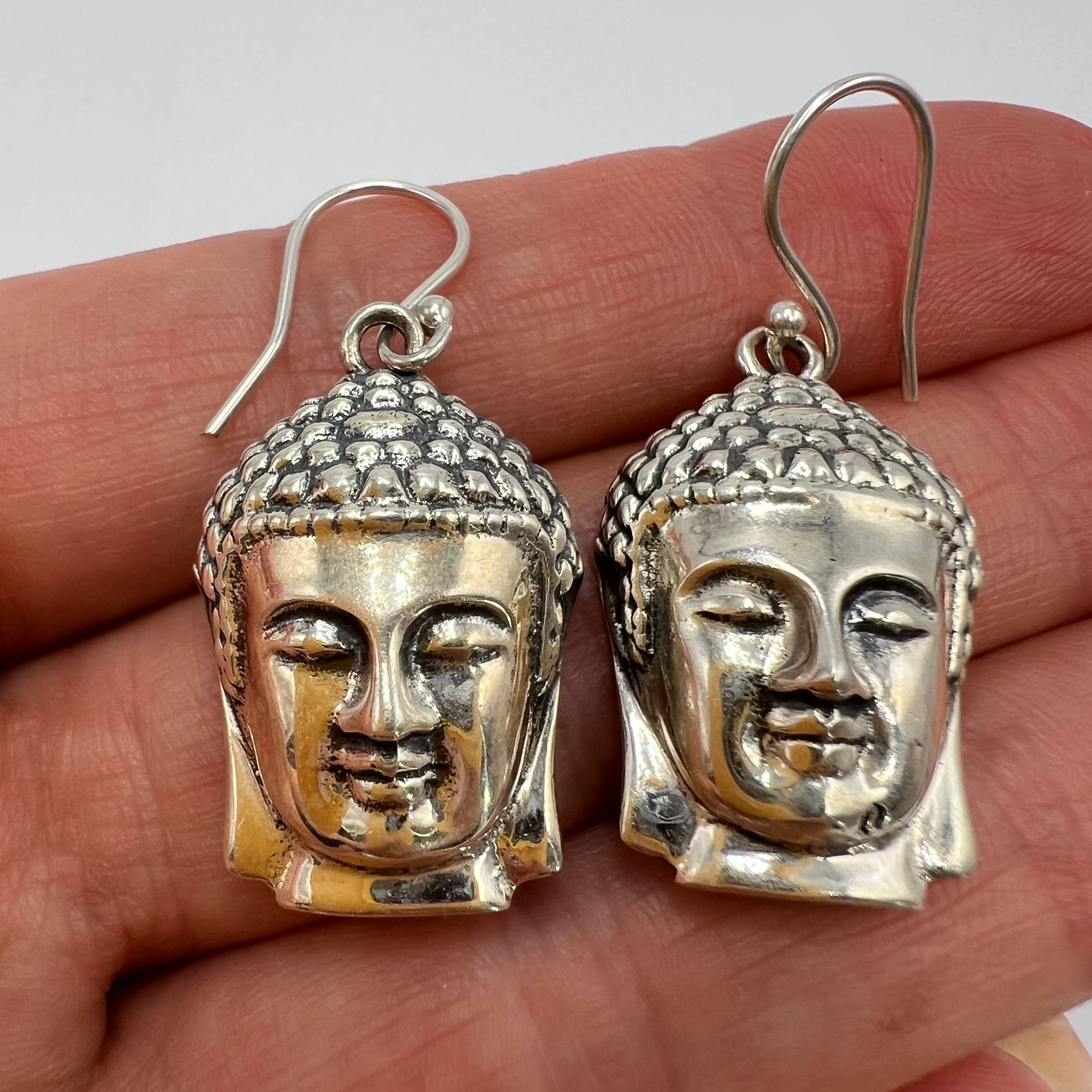 Sterling Silver Vintage Sterling Silver 925 Buddha Head Earrings Spiritual Size ONE SIZE - 6 Thumbnail