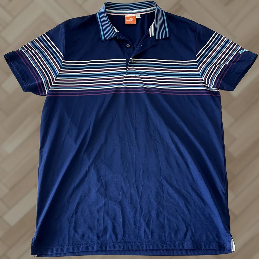 Puma PUMA Short Sleeve Striped Golf Polo Shirt Men's Large Blue Size US L / EU 52-54 / 3 - 1 Thumbnail