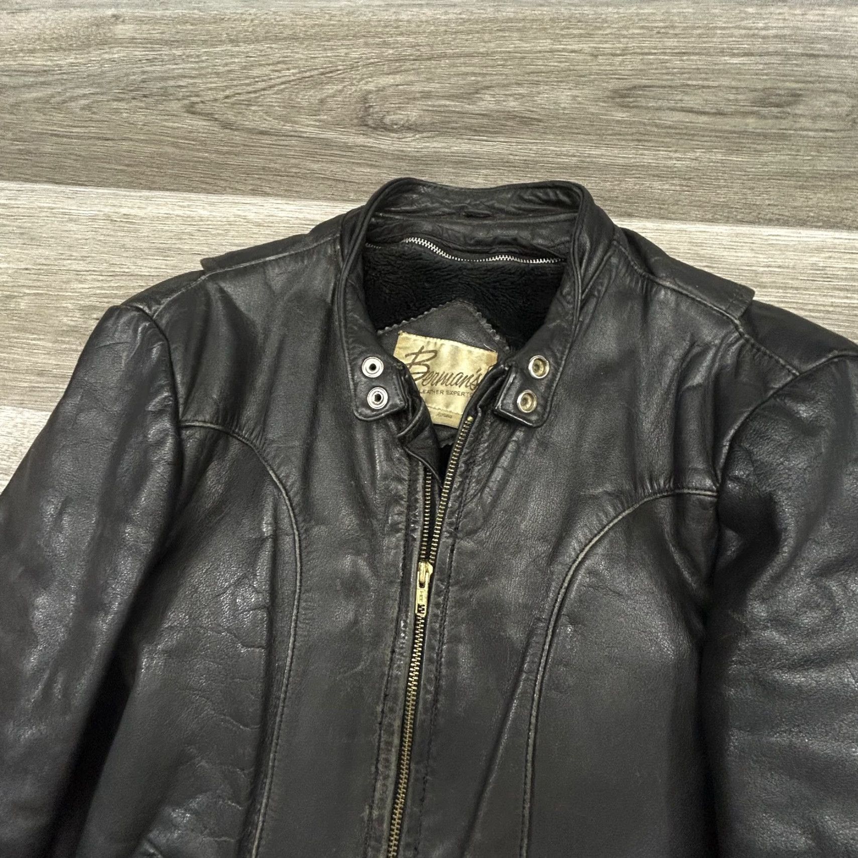 Ben Sherman VINTAGE Bermans Leather Jacket Mens 38 Medium Black Motorcycle Biker Size US XXS / EU 40 - 6 Thumbnail