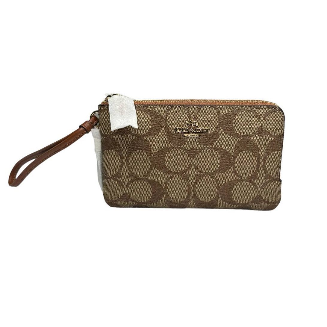 Coach Coach Double Corner Zip Wristlet In Signature Khaki Reedwood Size ONE SIZE - 1 Thumbnail