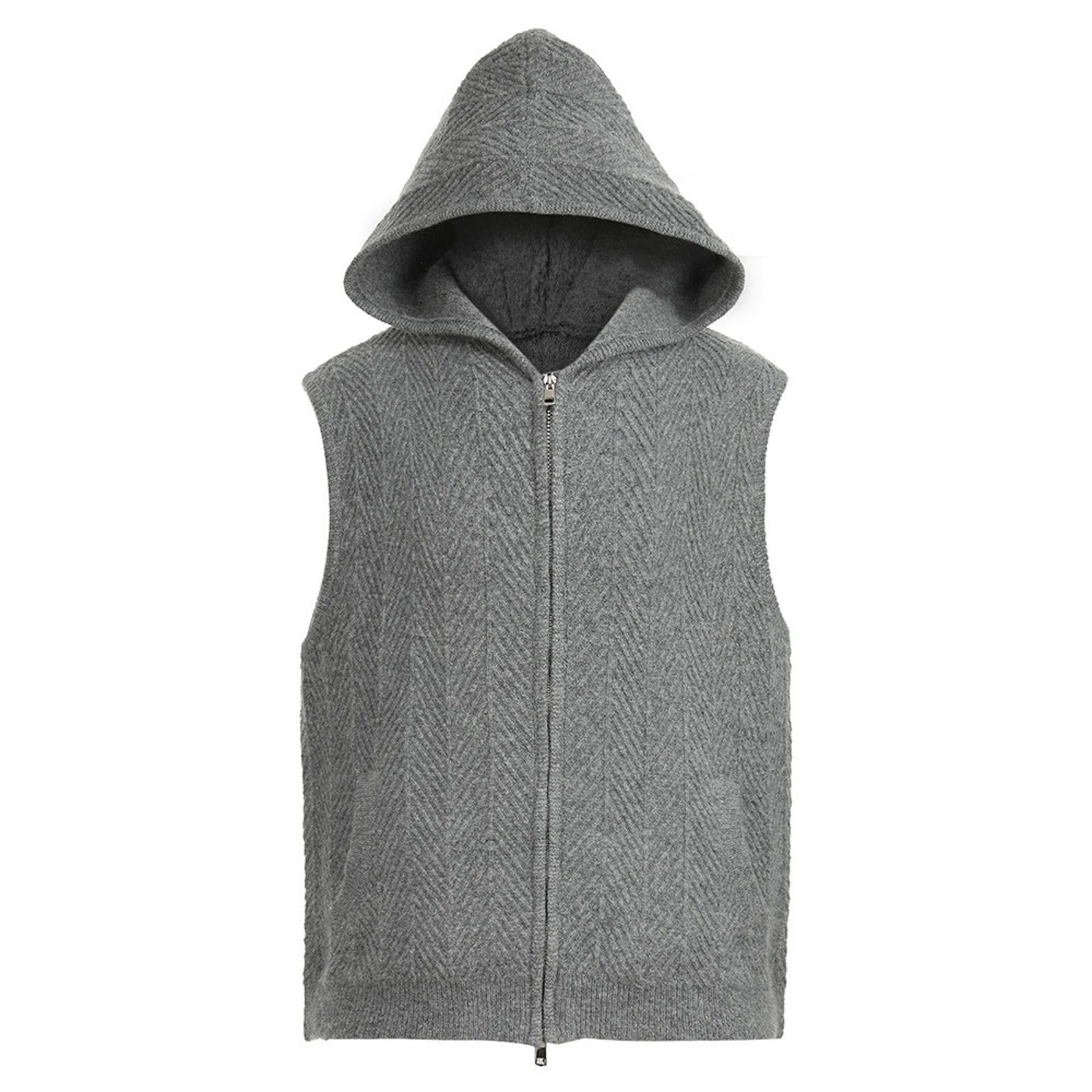 Vintage Stylish Gray Hooded Vest - Cozy Knit Design Size US M / EU 48-50 / 2 - 1 Thumbnail