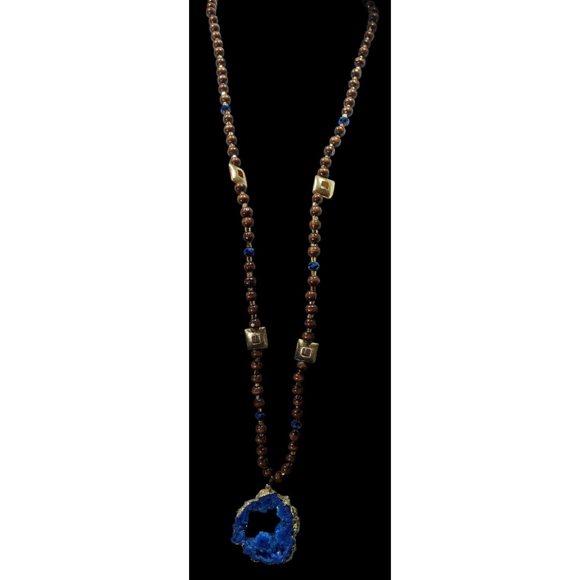 Other Blue Faux Geode Slice Pendant Necklace With Brown Wood And G Size ONE SIZE - 2 Thumbnail