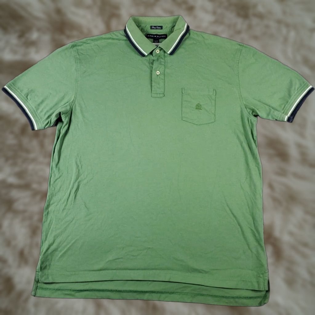 Tommy Hilfiger Tommy Hilfiger Polo Shirt Polo Mens XL Green 100% Cotton Short Sleeve Button Front Classic Preppy Mens Size US XL / EU 56 / 4 - 1 Thumbnail