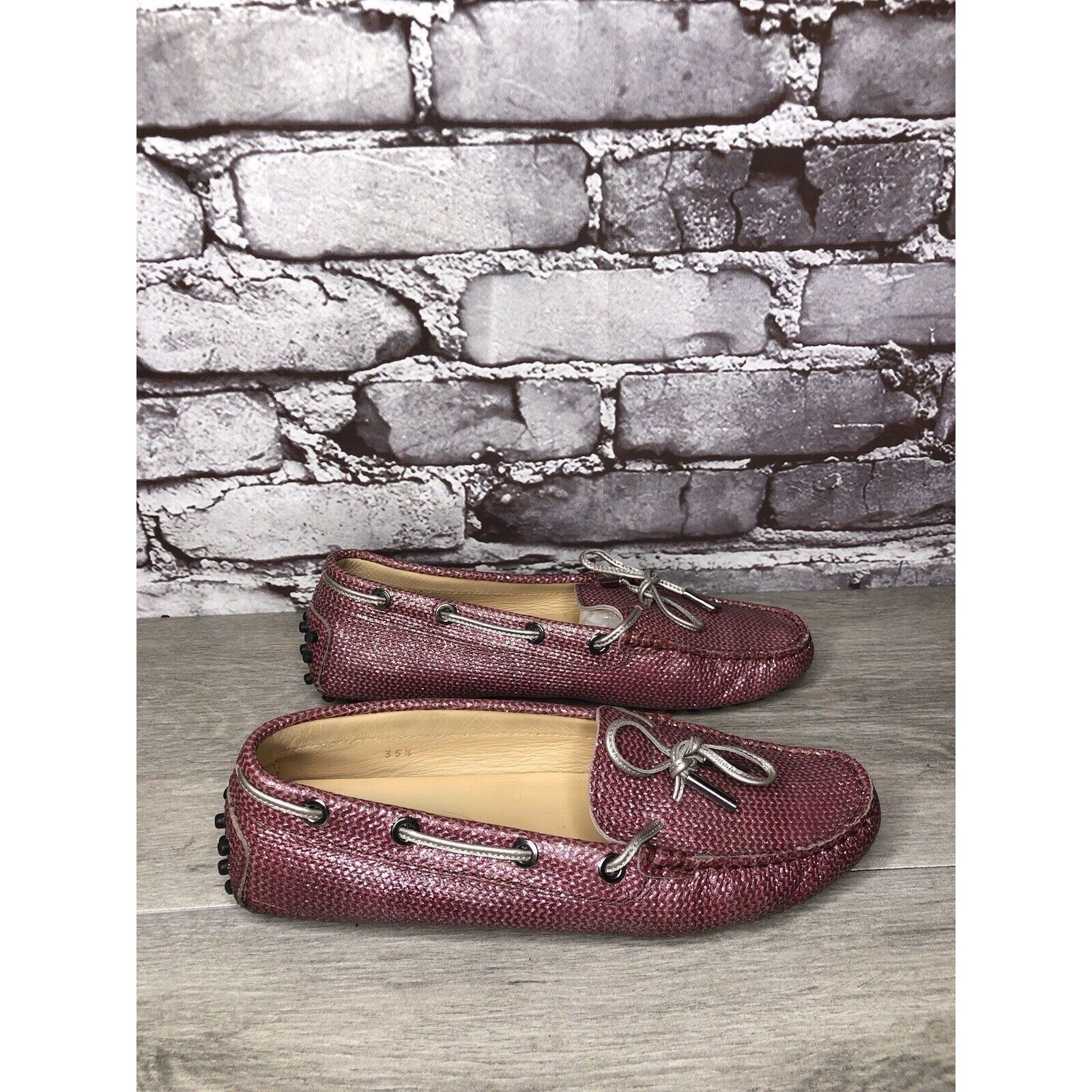 Tod's TODS Pink Metallic Leather Moccasins Driver Loafers Flats Wo Size US 5 / IT 35 - 9 Thumbnail