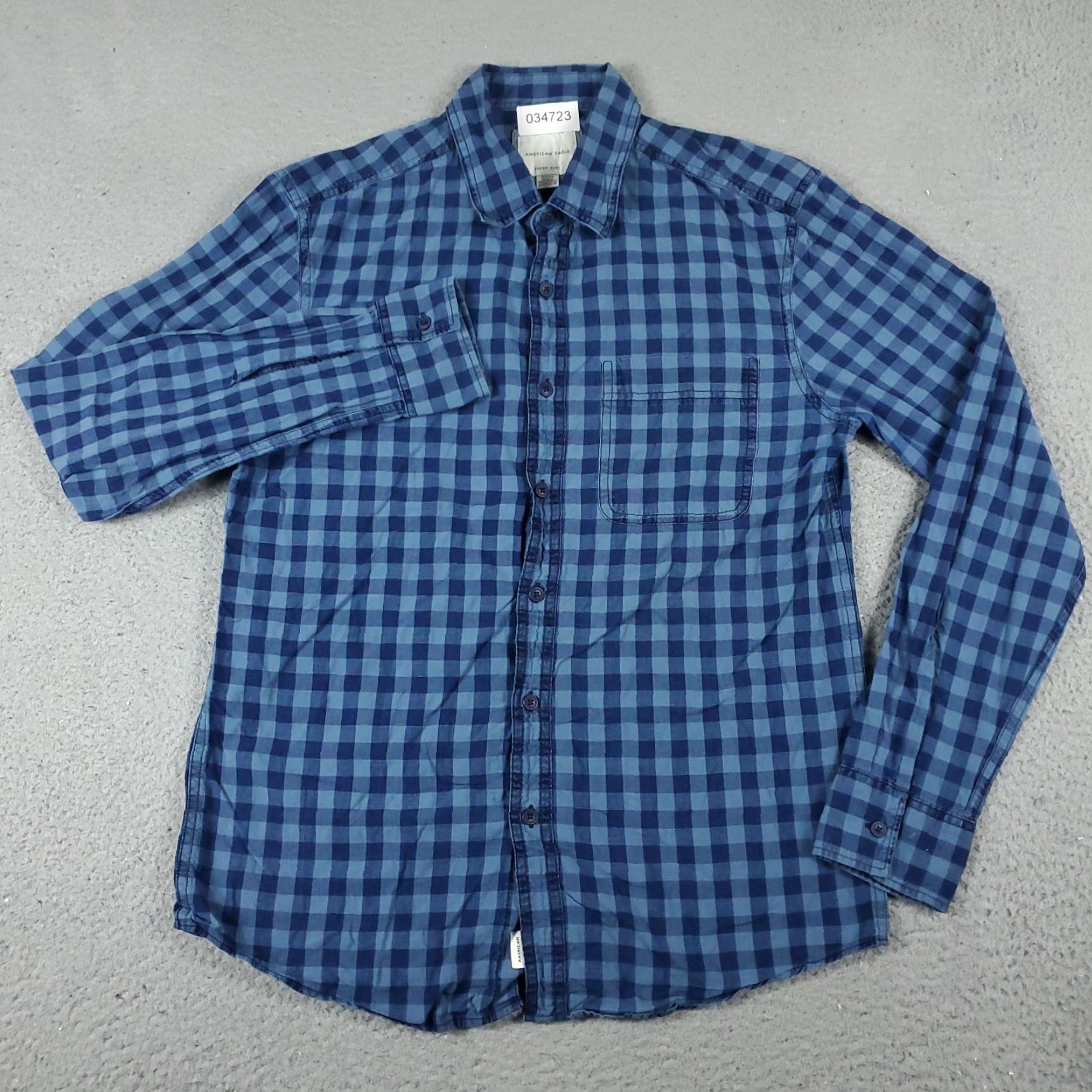 American Eagle Outfitters American Eagle Outfitters Shirt Mens Small Blue Check Button-Up Long Sleeve Cotton Mens Size US S / EU 44-46 / 1 - 2 Thumbnail