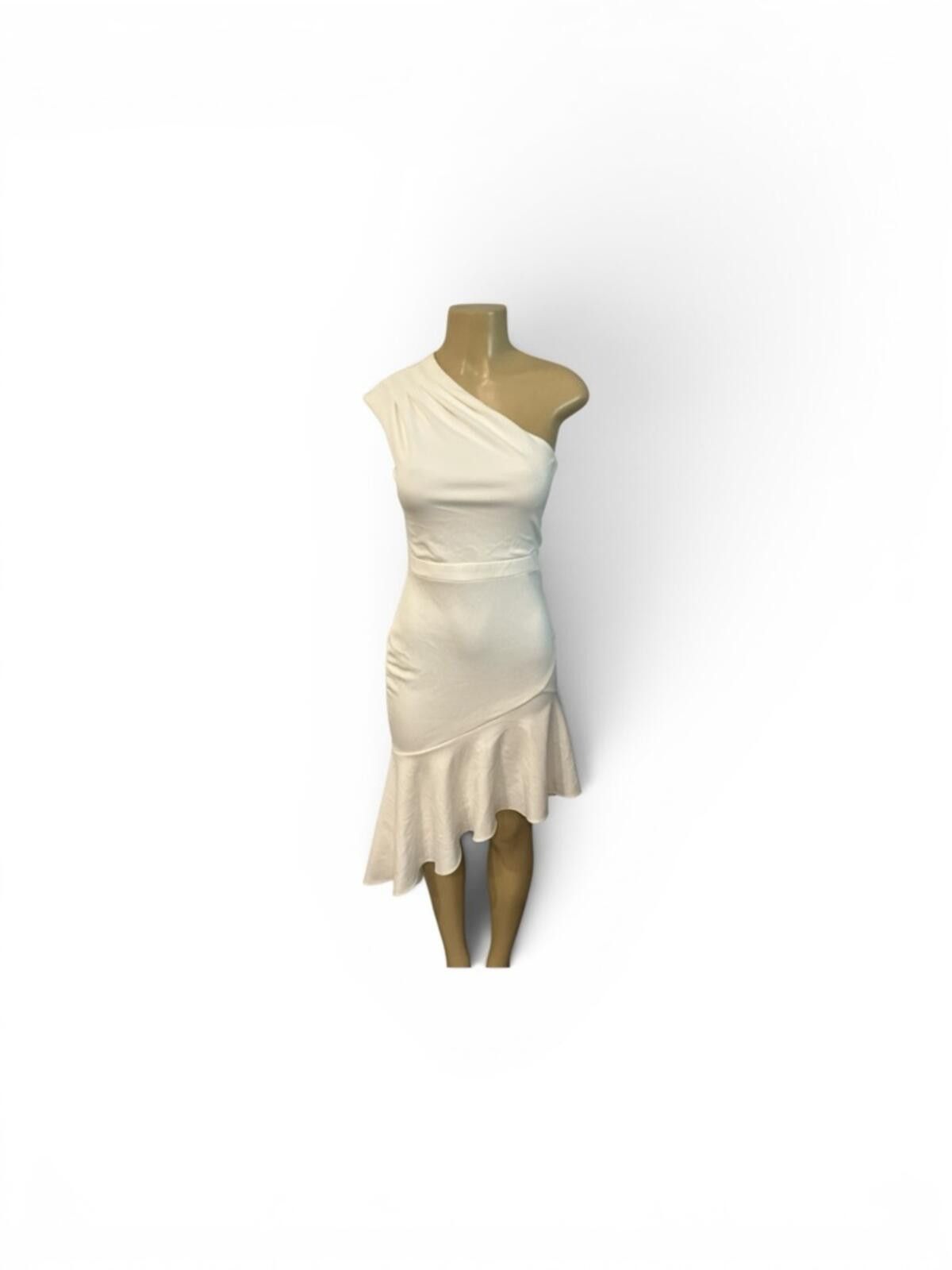 Aquascutum NWT Aqua Asymmetric One-Shoulder Off White Dress Size S / US 4 / IT 40 - 1 Thumbnail