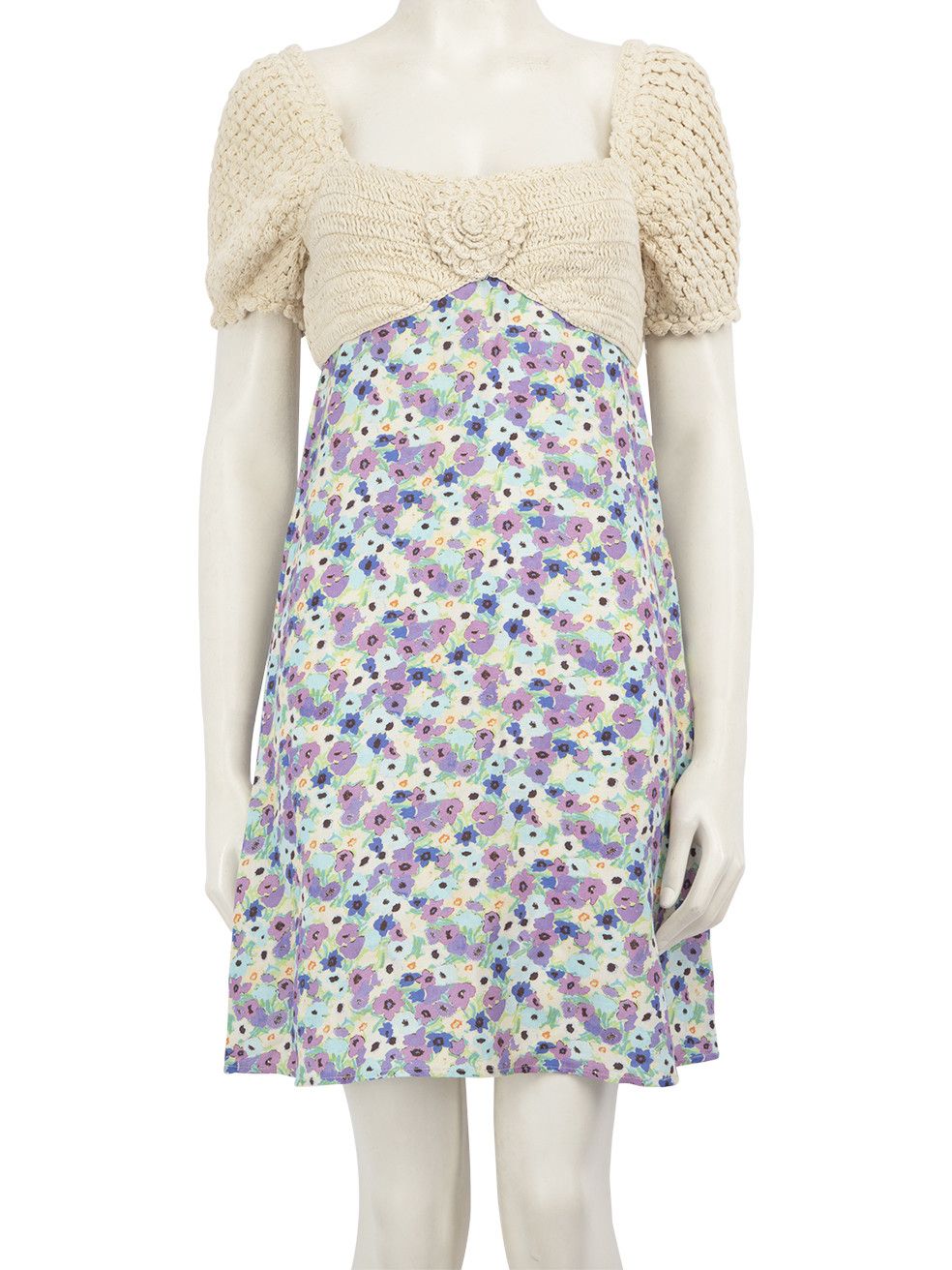 RIXO Crochet Top Floral Print Mini Dress Size XS / US 0-2 / IT 36-38 - 1 Thumbnail