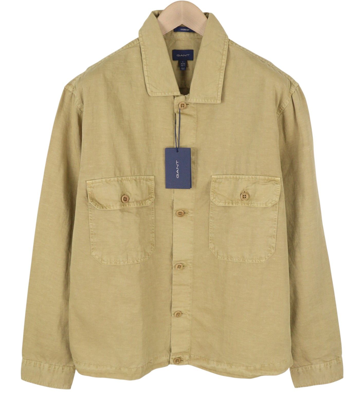 Gant GMNT DYED OVERSHIRT L Beige Linen Blend Button 87521 Size US L / EU 52-54 / 3 - 1 Thumbnail