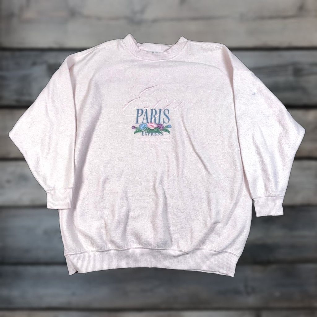 Express VTG Express Oversized Paris Fleece Sweatshirt Women's Medium XL Pink Embroidered Size M / US 6-8 / IT 42-44 - 1 Thumbnail
