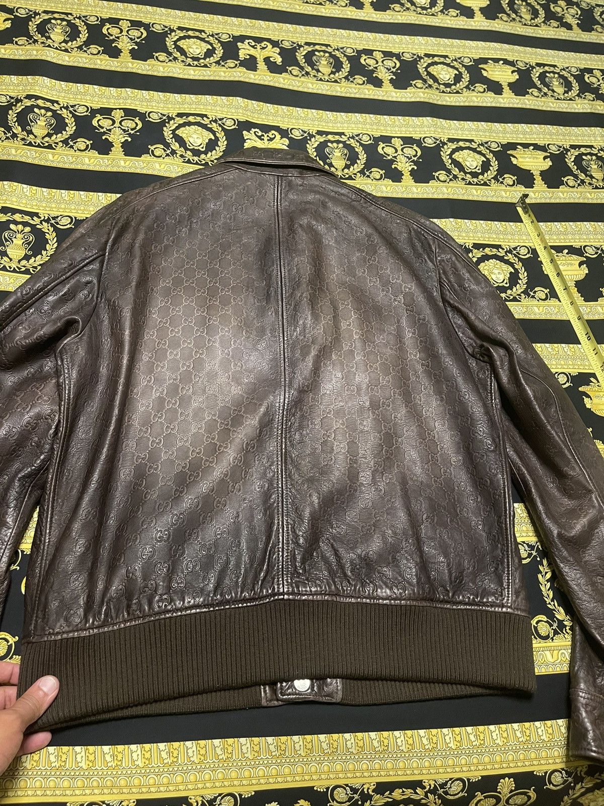 Gucci 100% AUTHENTIC GUCCI GG MONOGRAM BIKER LEATHER BROWN JACKET Size US L / EU 52-54 / 3 - 7 Thumbnail