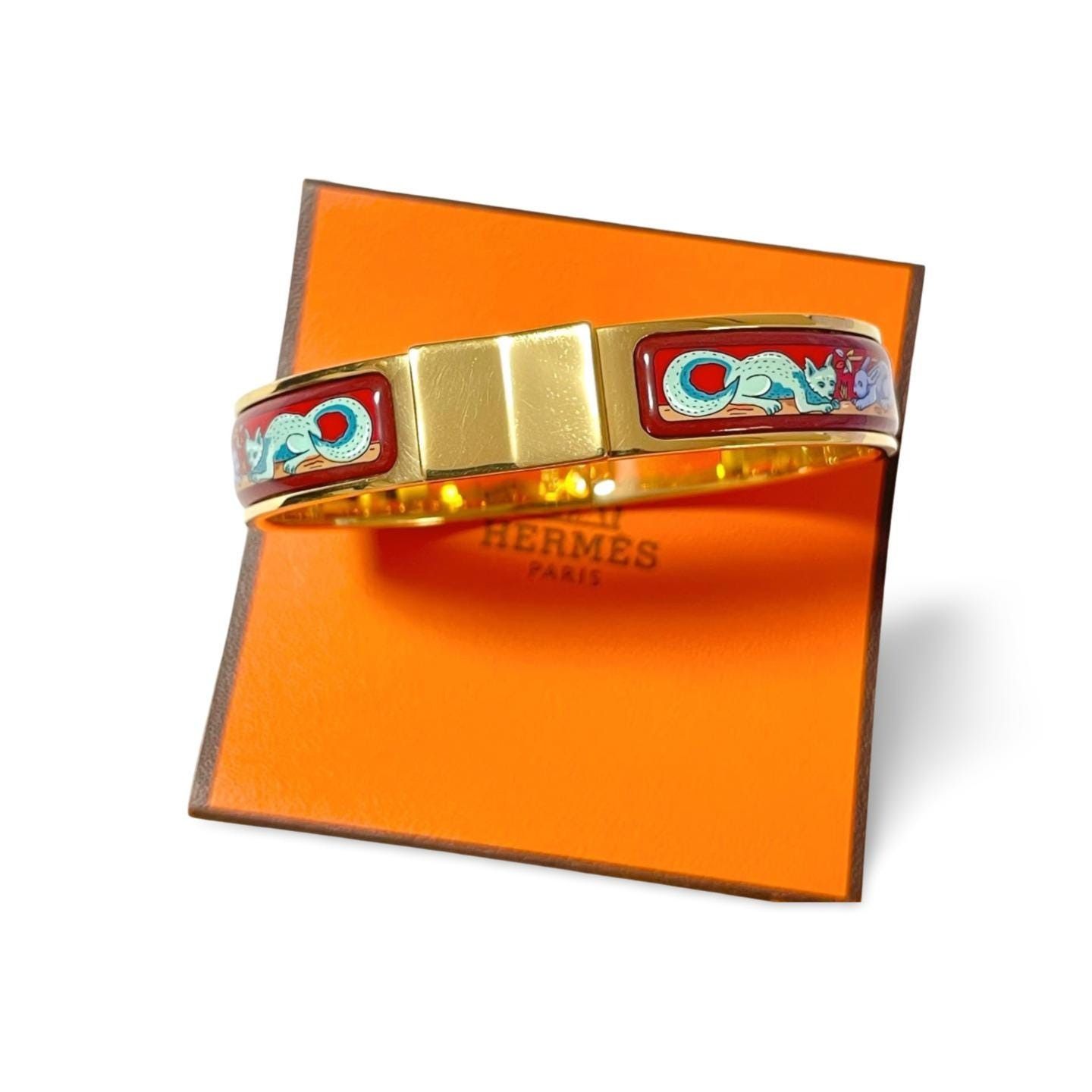 Hermes Vintage Hermes cloisonne enamel golden bangle, rabbit,fox Size ONE SIZE - 6 Thumbnail