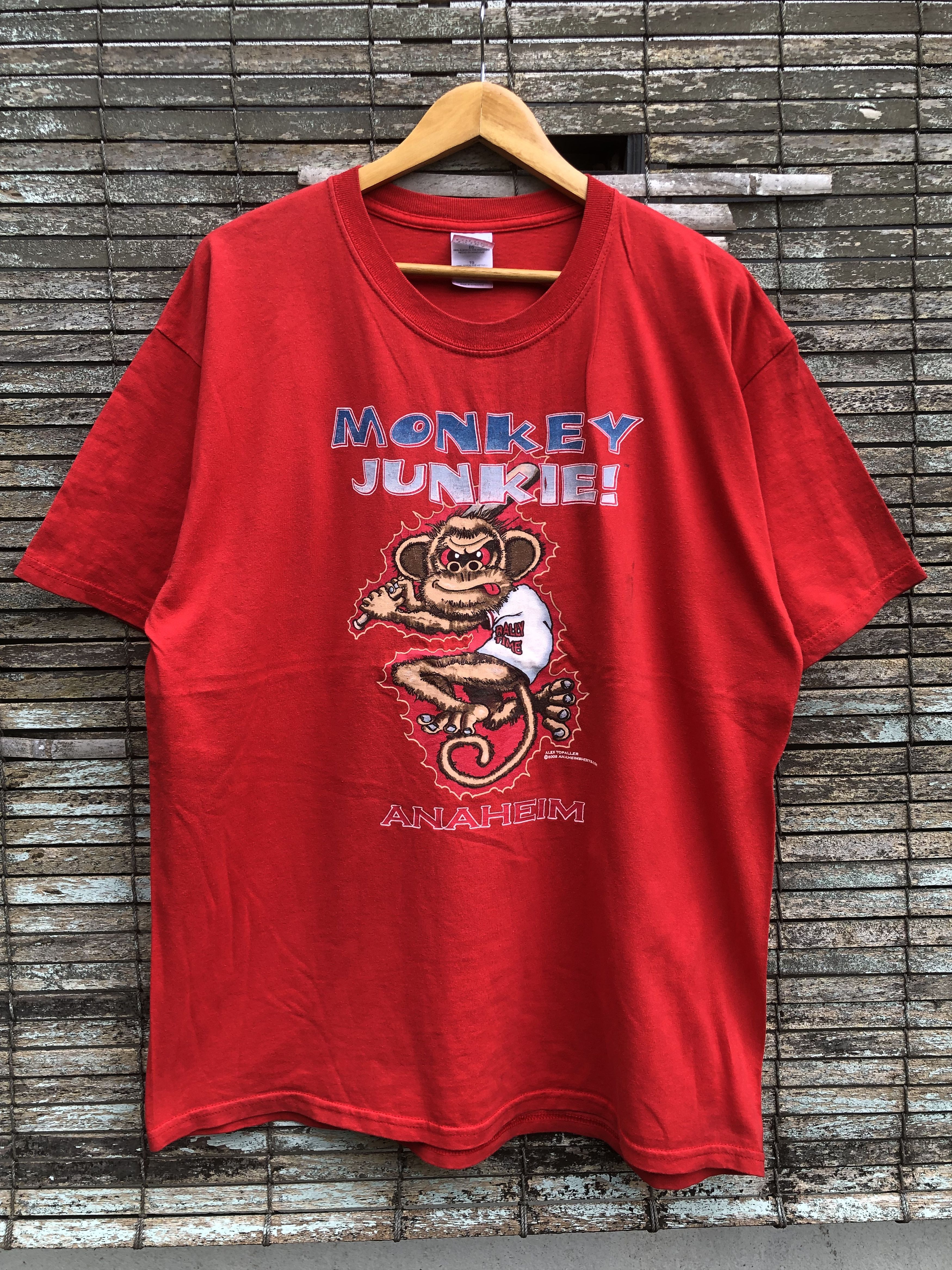 Vintage Vtg MLB Anaheim Angles Monkey Junkie By Alex Topaller Tee Size US XL / EU 56 / 4 - 1 Thumbnail