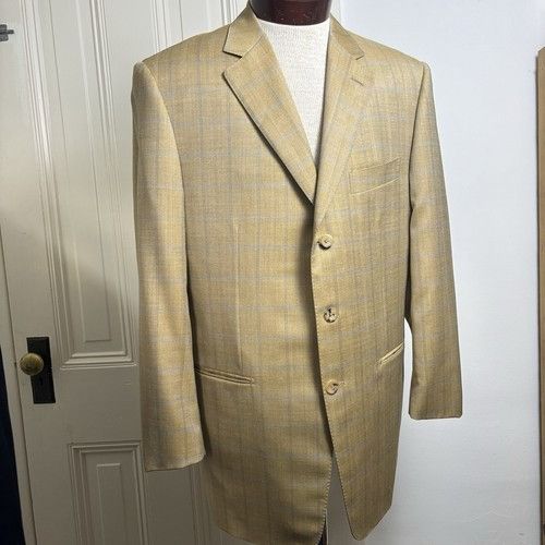 Pal Zileri Pal Zileri Beige Blue Windowpane Wool Blazer Men’s Size 52 I Size 42R - 3 Thumbnail