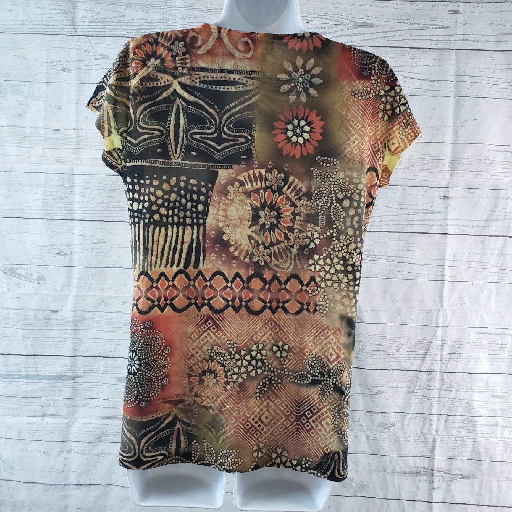 Vintage Chicos Womens Top Sz M Yellow Black Ruffle Embellished Short Sleeve Shirt Size M / US 6-8 / IT 42-44 - 4 Thumbnail