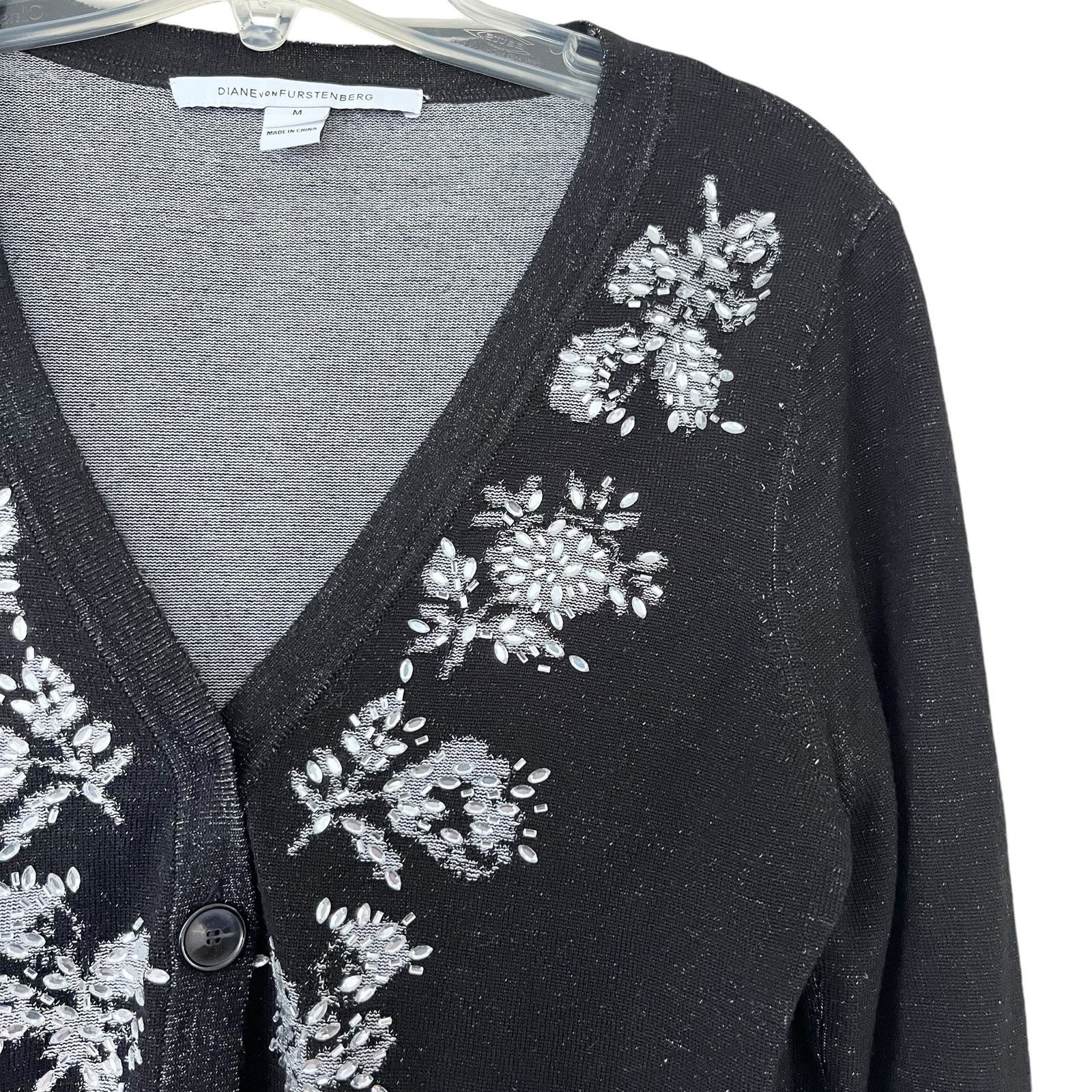 Diane von Furstenberg Diane von Furstenberg Black Floral Cardigan Sweater Size M / US 6-8 / IT 42-44 - 2 Thumbnail