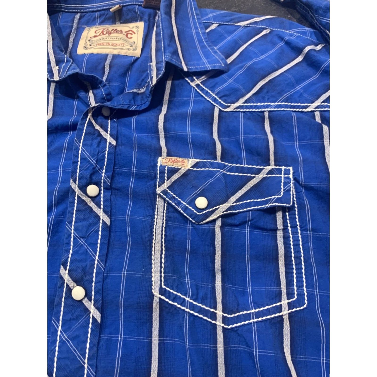 Vintage VINTAGE Rafter C Men's Cowboy Collection Long Sleeve Shirt 2XL Blue Striped Pearl Snap Western Cowboy Rodeo Size US XXL / EU 58 / 5 - 4 Thumbnail