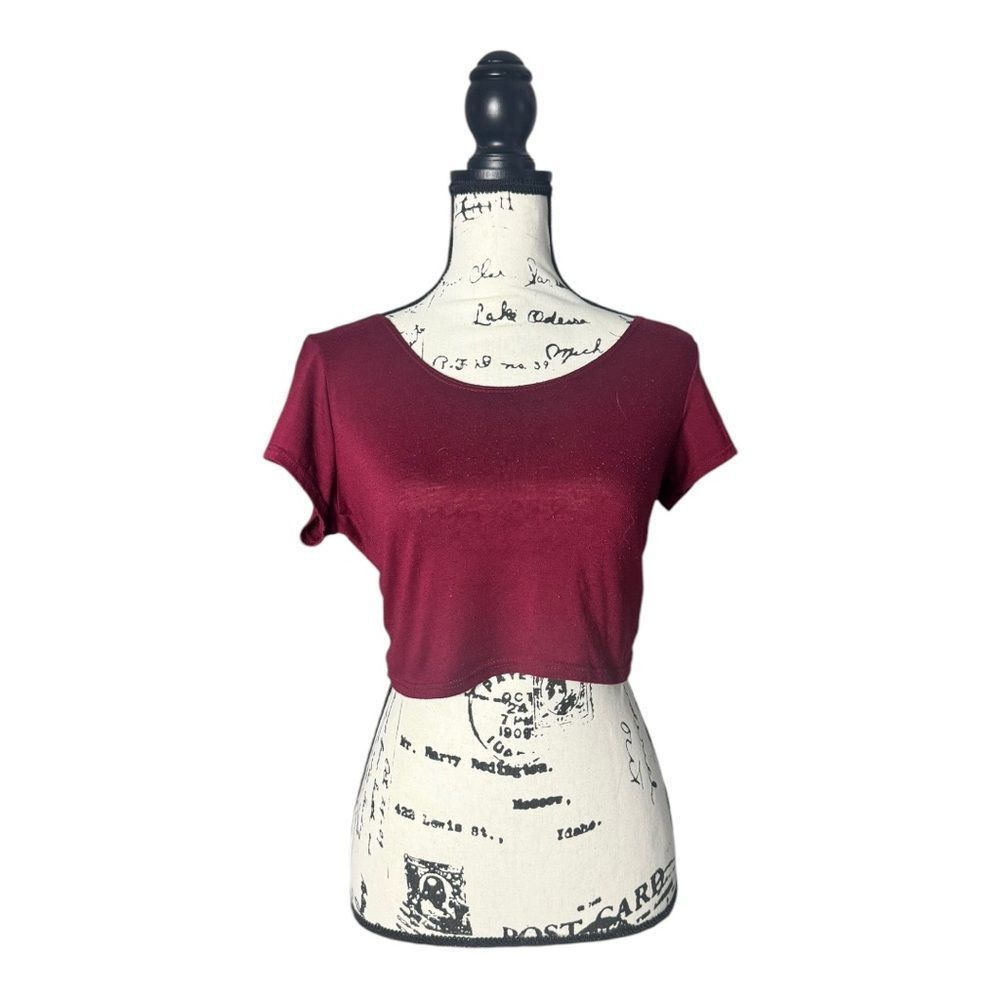 Other Dynamite Burgundy Short Sleeve Crop Top - Size S Size S / US 4 / IT 40 - 1 Thumbnail