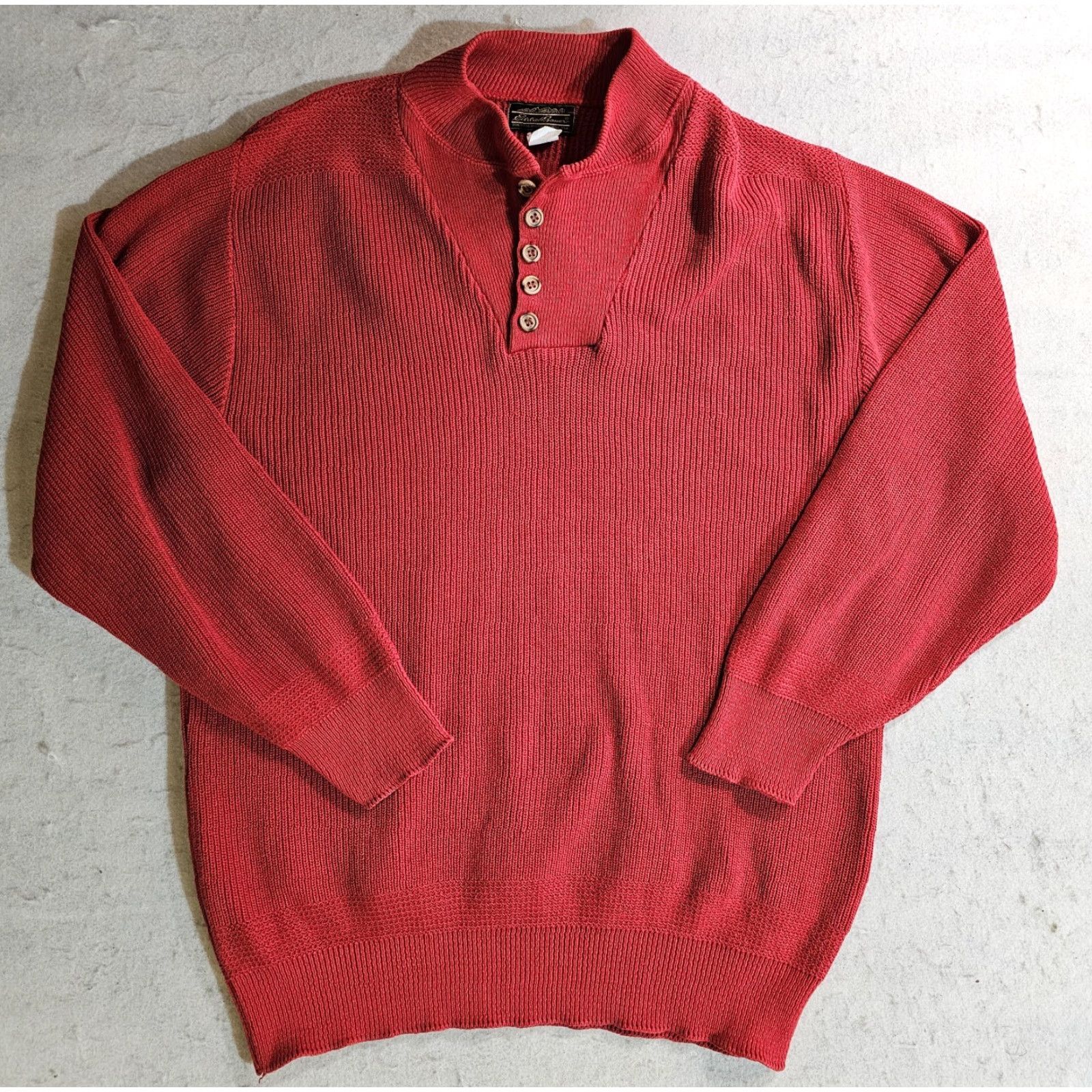 Eddie Bauer VINTAGE Eddie Bauer Sweater Pullover Knit Cable 1/4 Button XLT Red Mens Size XLT Size US XL / EU 56 / 4 - 2 Thumbnail