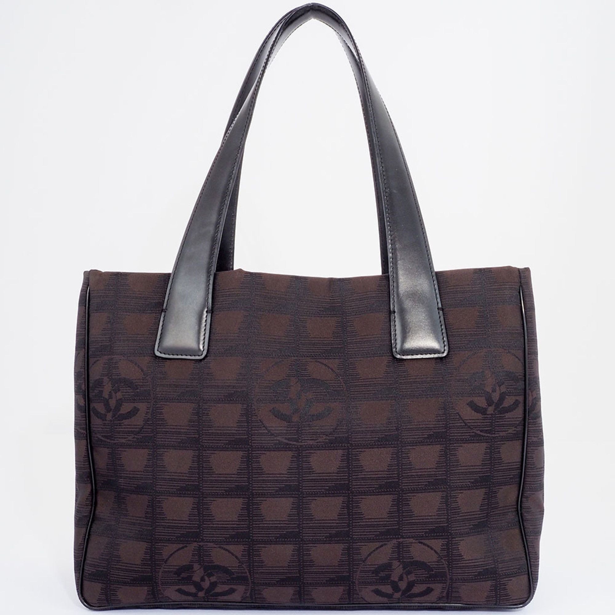 Chanel New Travel Line Tote PM Bag Brown A20457 Women's Nylon Jacquard Leather CHANEL