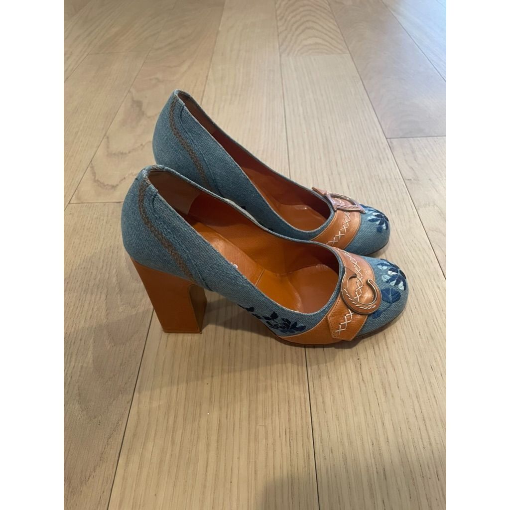 Dior Christian Dior Womens Denim & Leather Heels With Embroidered Size US 5 / IT 35 - 3 Thumbnail