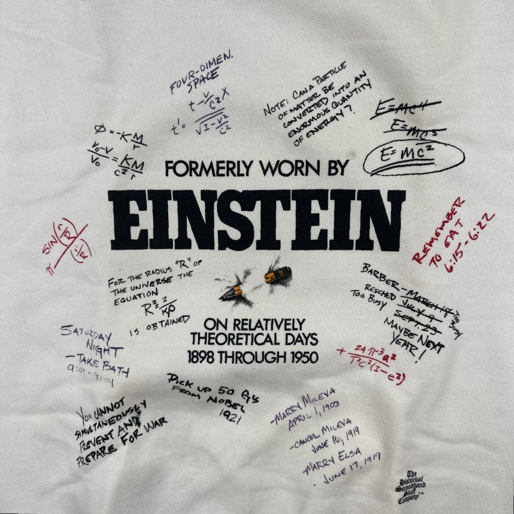 Vintage VINTAGE What On Earth Sweatshirt White Crew Neck M Mens Graphic Print Einstein Theoretical 90s Science Size US M / EU 48-50 / 2 - 6 Thumbnail