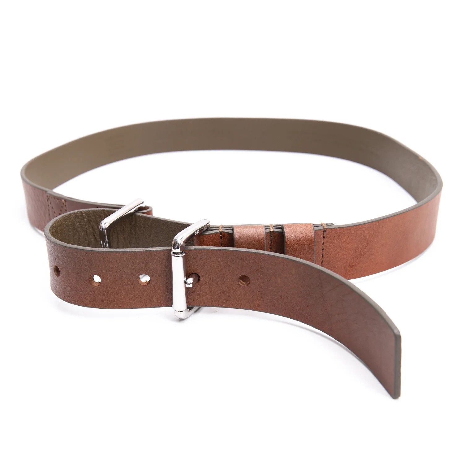Armani Double Buckle Leather Belt in Khaki Brown, Size 38 Size ONE SIZE - 8 Thumbnail