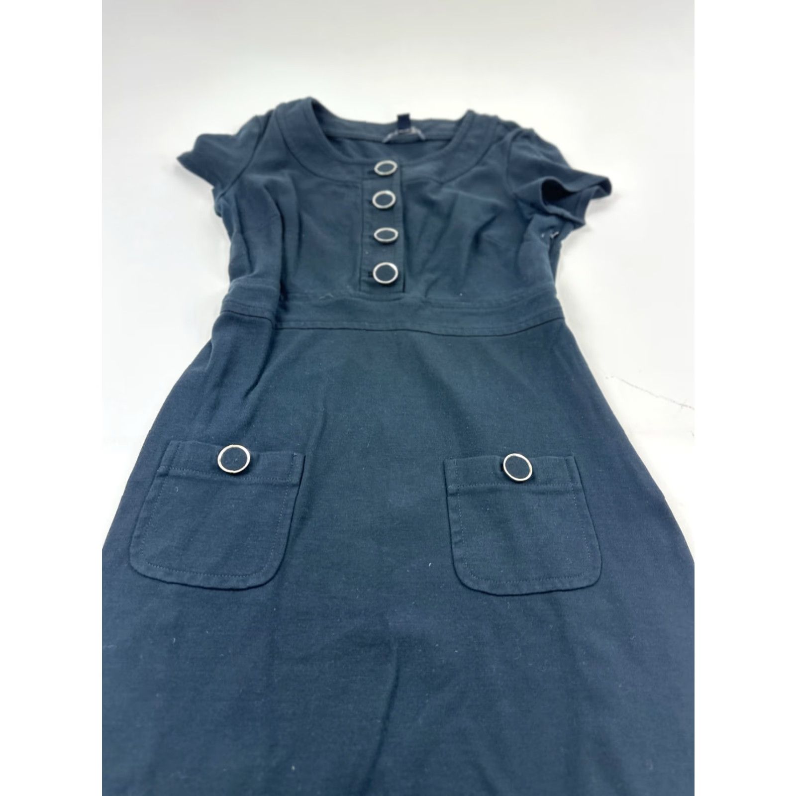 Banana Republic Banana Republic Dress Women Size 4 Black A-Line Knee Length Side Zip Pockets Button Front Cap Sleeve Round Neck Womens Size S / US 4 / IT 40 - 2 Thumbnail