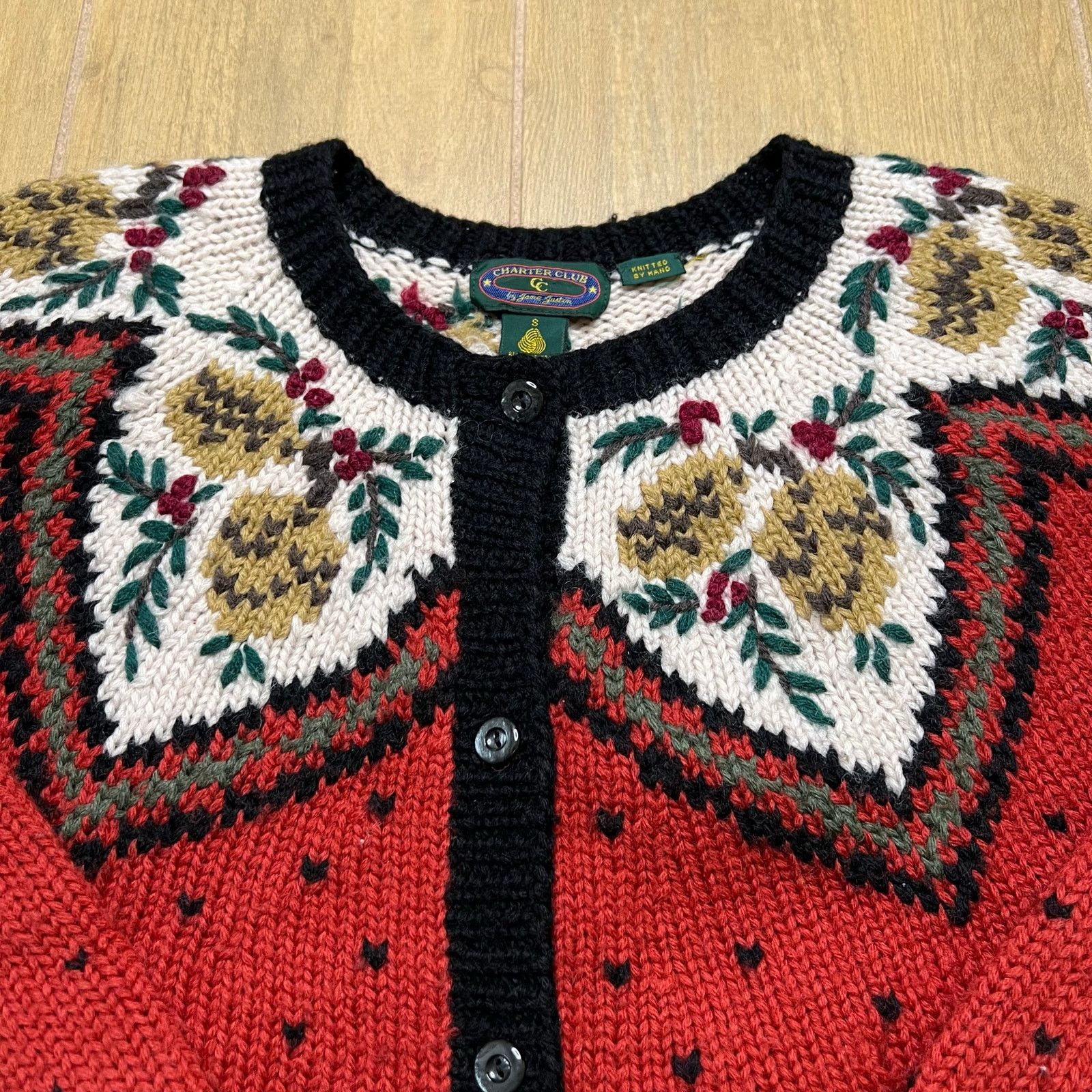 Chapter Charter Club Red Wool Holiday Theme Fair Isle Hand Knitted S Size S / US 4 / IT 40 - 1 Thumbnail