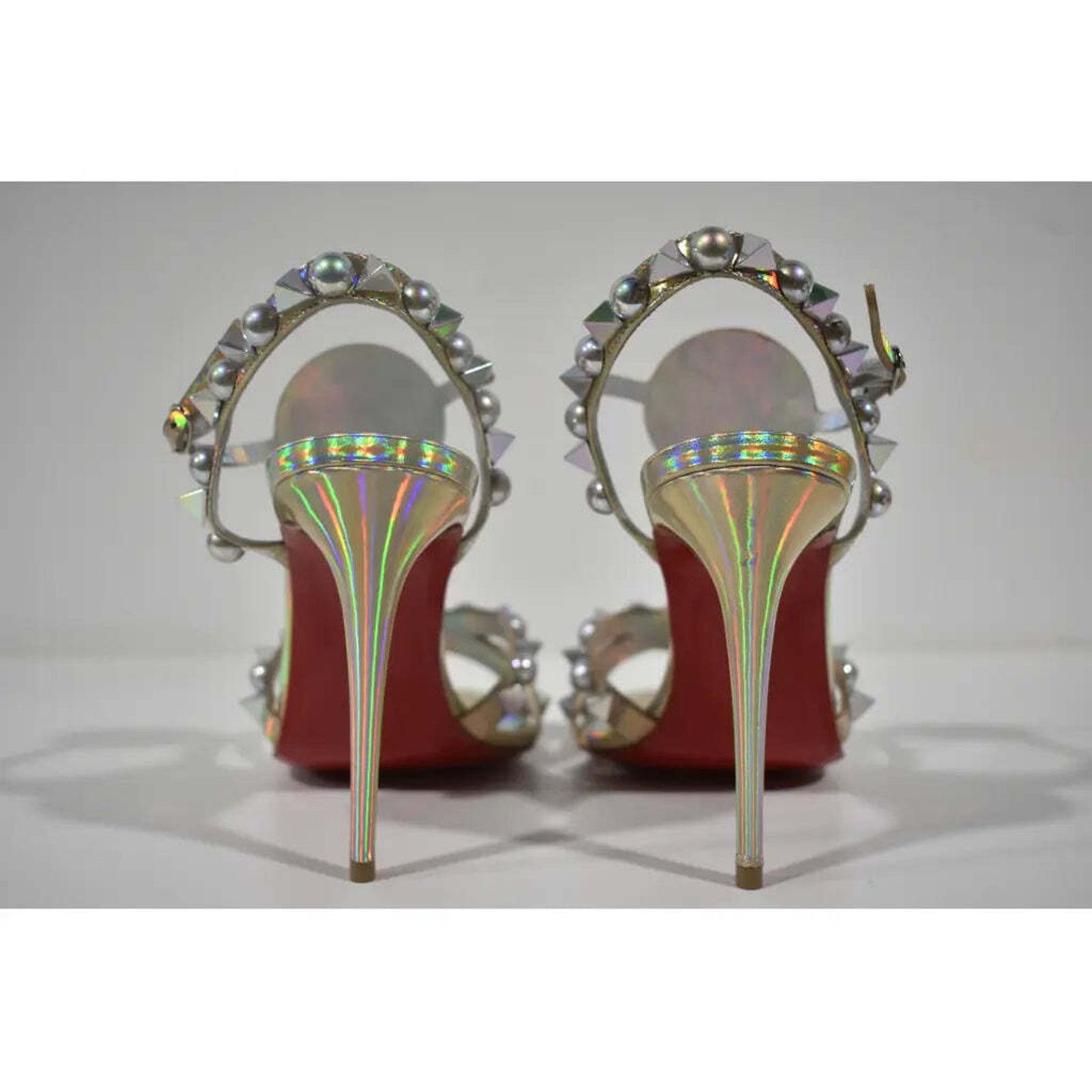 Christian Louboutin Goldora 100 Gold AB Spike Ankle Strap Sandal Heel Pump 39.5 Size US 9.5 / IT 39.5 - 10 Thumbnail