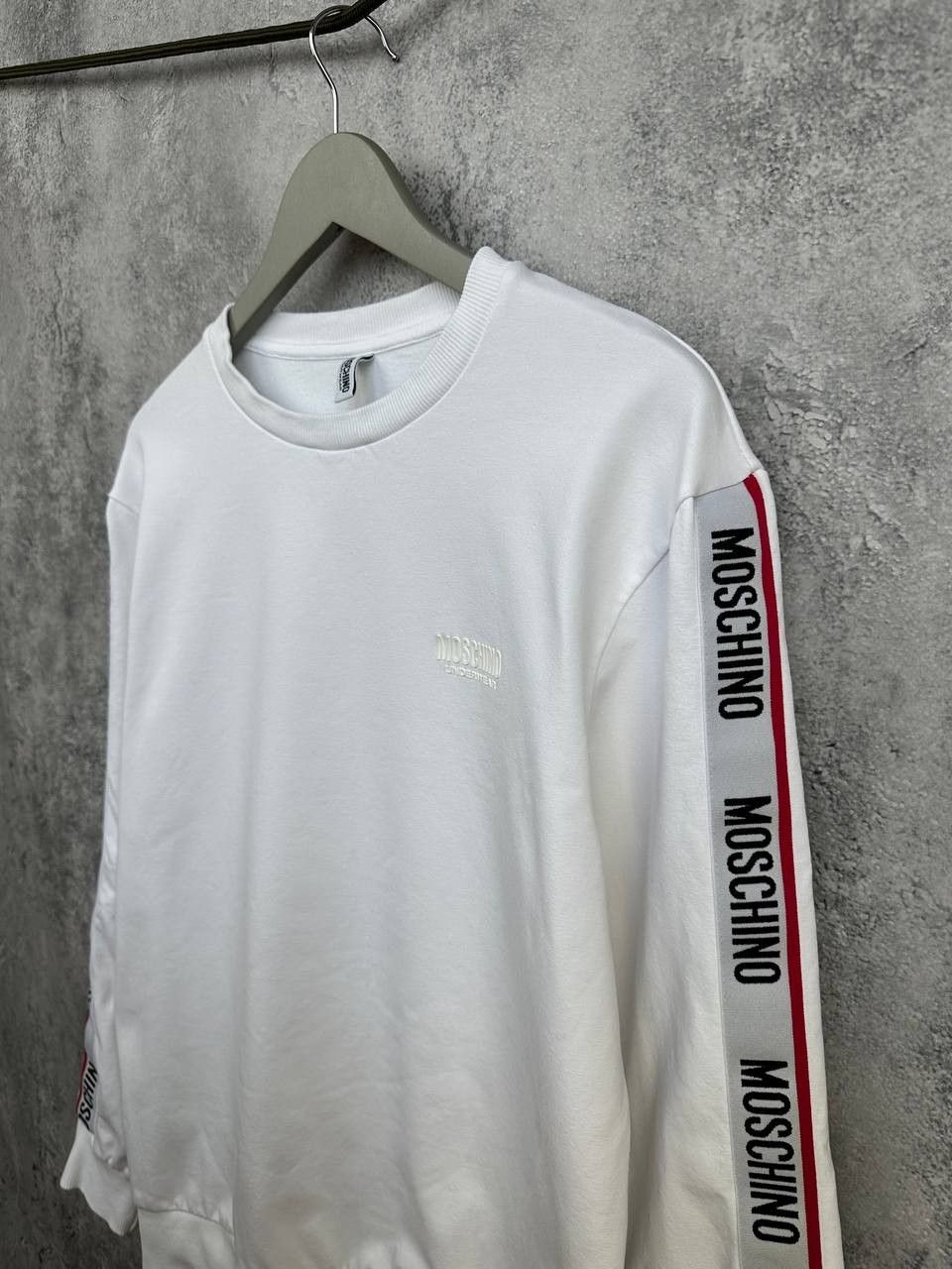 Moschino Moschino Crew Neck Sweatshirt White Logo Tape Stripe Sleeves Size US M / EU 48-50 / 2 - 5 Thumbnail