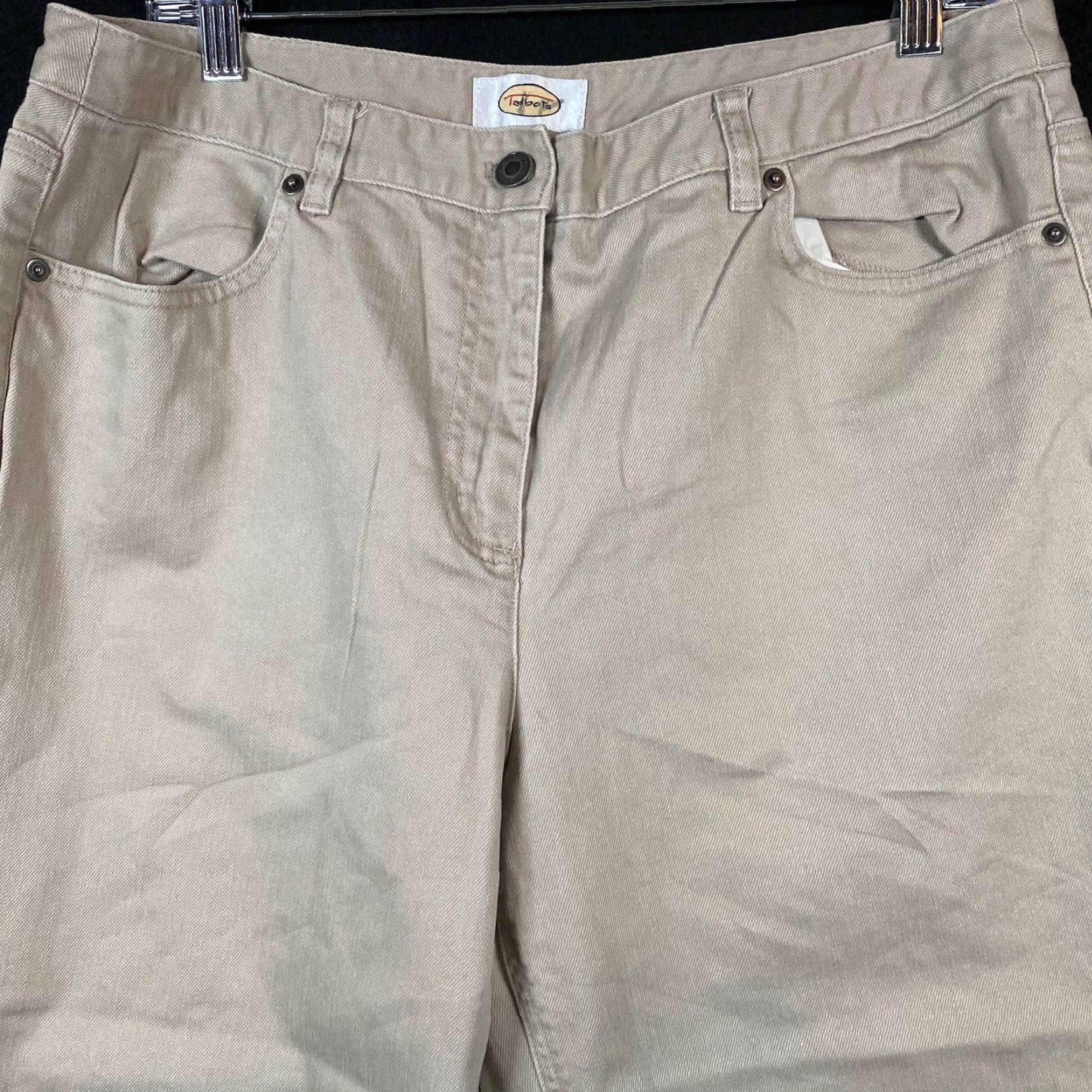 Talbots VINTAGE Talbots Womens Pants Tan Straight Leg Flat Front Capris Button Accent Stretch 14 Size 24" / US 00 / IT 34 - 2 Thumbnail
