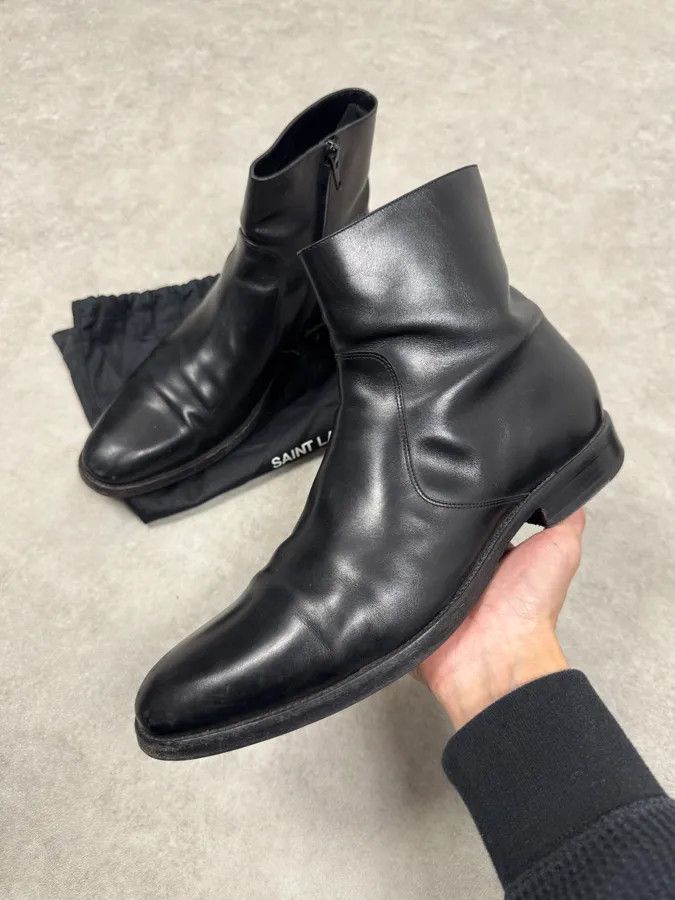 Saint Laurent Black Leather Zip Boots