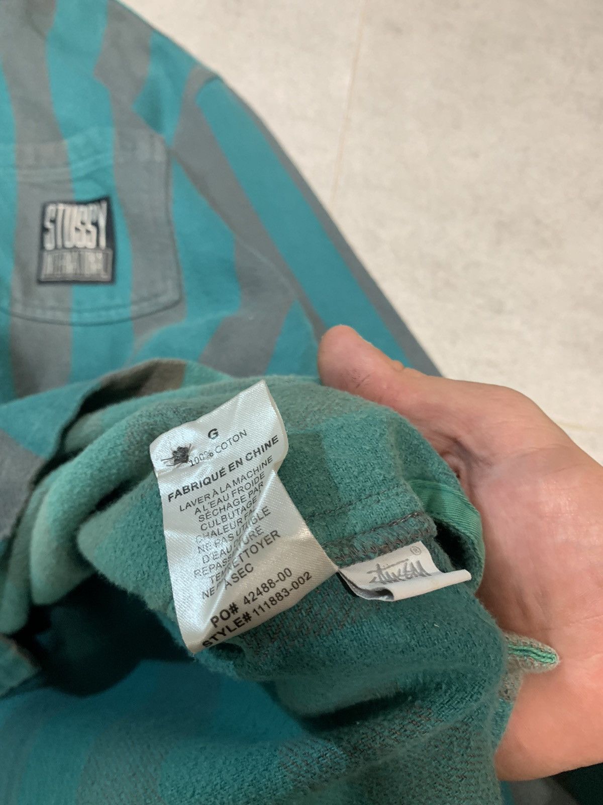 Stussy × Vintage Vintage Y2K Stussy dark Green Grey striped chunky Cardigan Size US L / EU 52-54 / 3 - 3 Thumbnail