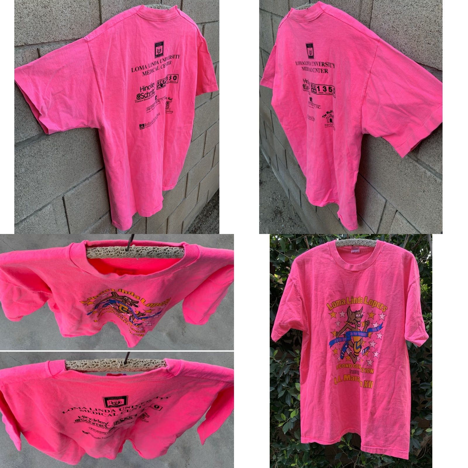 Fruit Of The Loom VINTAGE Loma Linda Lopers Marathon Training T Shirt 90s Neon Pink Size XL Fruit of the Loom Mens T-Shirt Size US XL / EU 56 / 4 - 8 Thumbnail