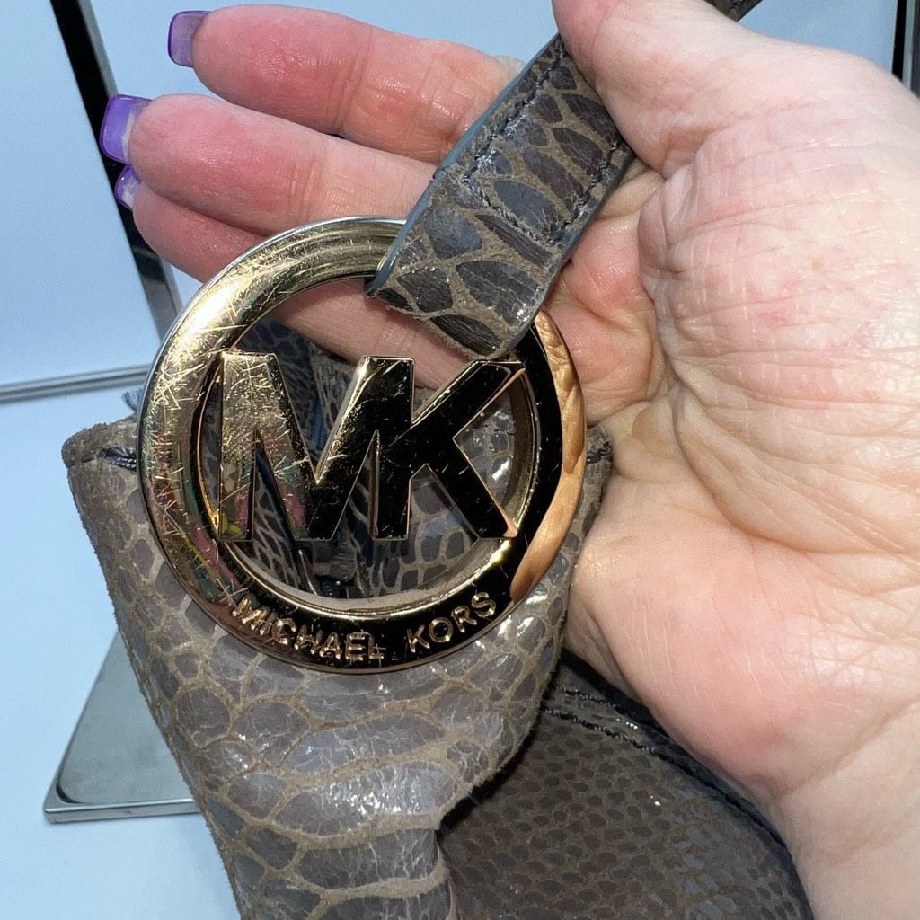 Michael Kors Michael Kors Snakeskin Embossed Suede MK Hardware Crossbody Bag Size ONE SIZE - 3 Thumbnail