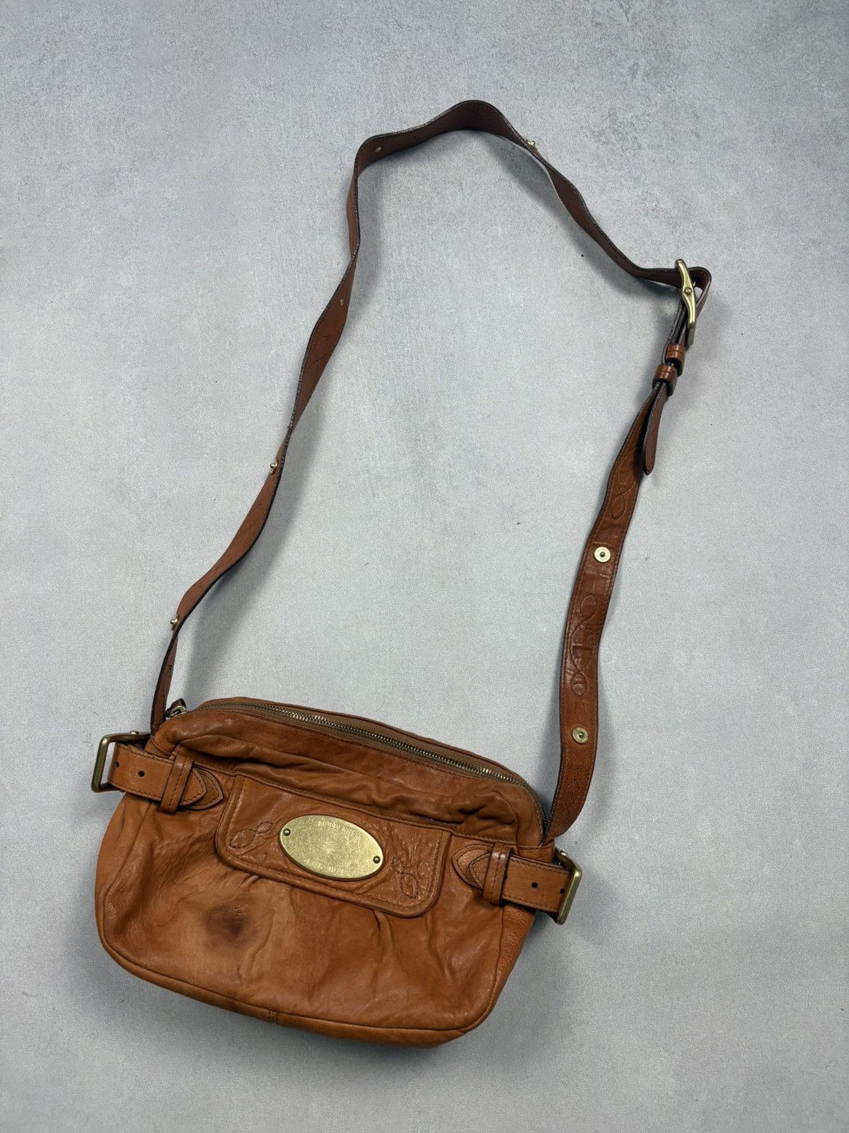 Mulberry Mulberry Vintage Brown Leather Crossbody Bag Brass Plaque Size ONE SIZE - 1 Thumbnail