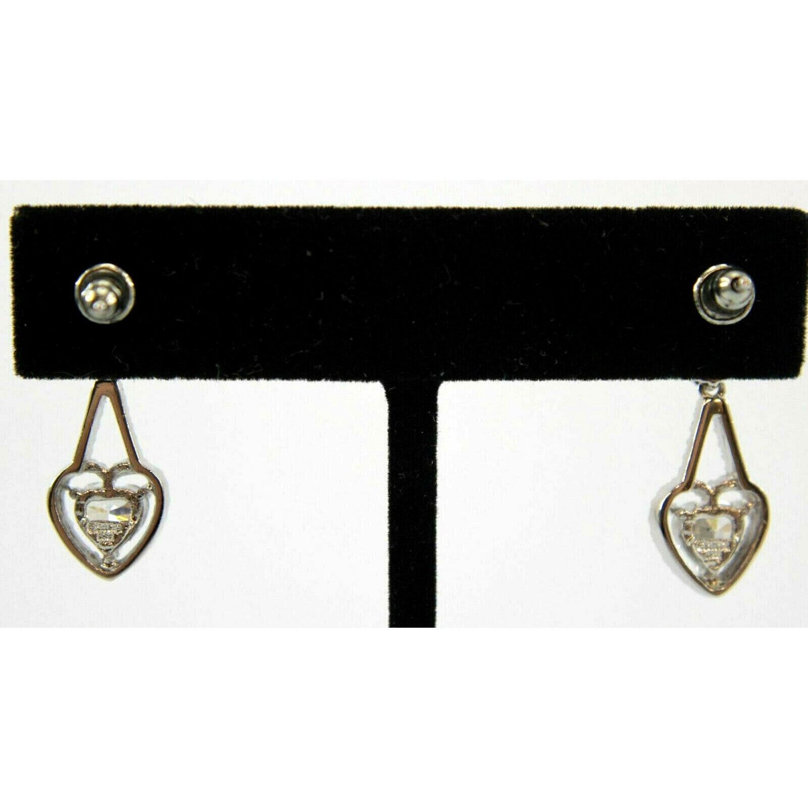 Other Heart Shaped Crystal Drop Dangle Earrings Silvertone Marked Size ONE SIZE - 2 Thumbnail