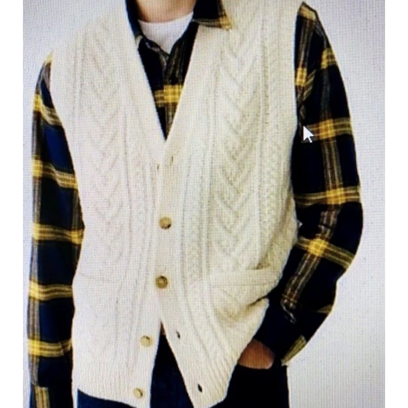 J.Crew VINTAGE? No — J.CREW Men L Rugged Merino Wool Blend Cable Knit Sweater Vest Ivory Solid V-Neck Pockets Casual Workwear Preppy College Vintage? No Size US L / EU 52-54 / 3 - 7 Thumbnail