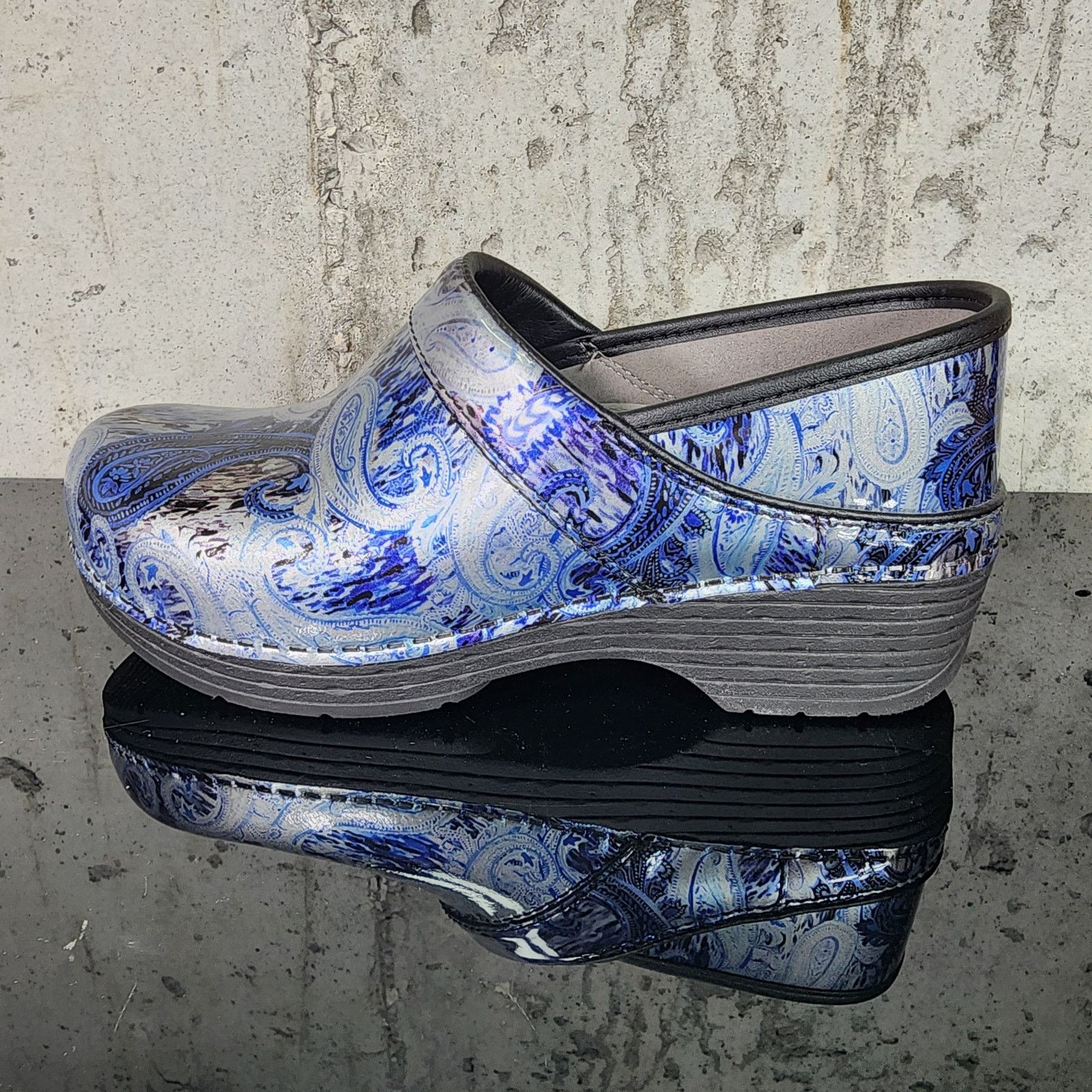 Dansko MSRP $140 Dansko Pro LT Patent Leather Blue Silver Paisley Size US 7 / IT 37 - 1 Thumbnail