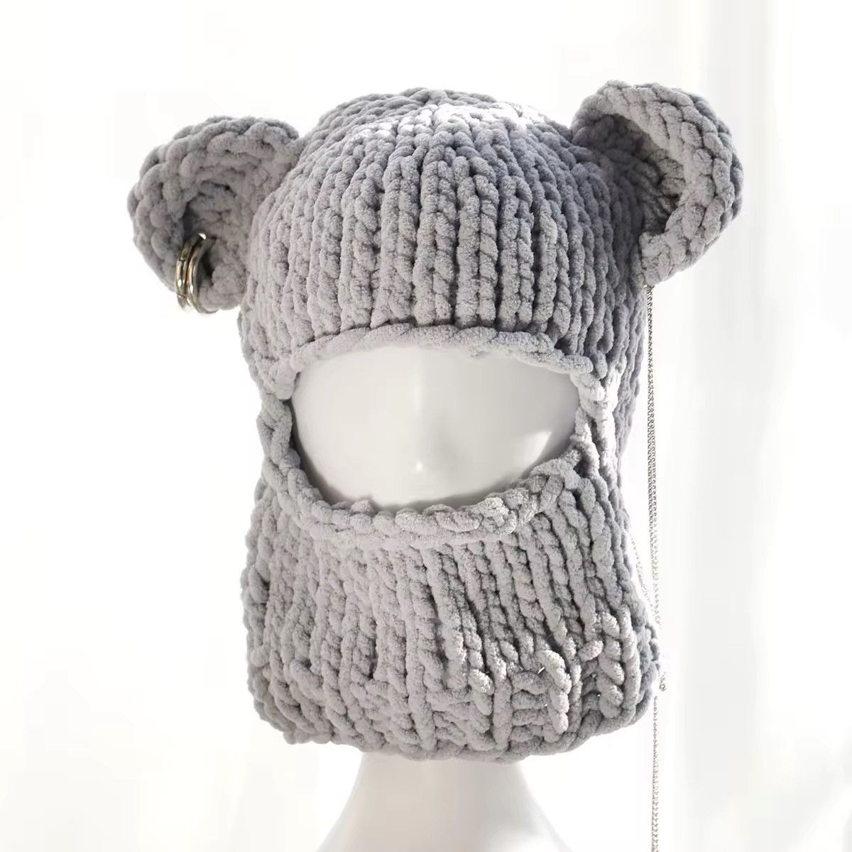Japanese Brand Handmade Full Face Bear Ears Crochet Knitted Balaclava Hat Size ONE SIZE - 1 Thumbnail