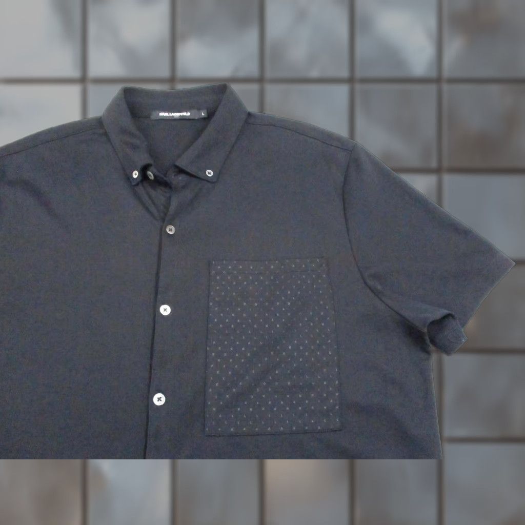 Karl Lagerfeld Karl Lagerfeld Shirt Mens Large Black Short Sleeve Button Up Chest Pocket Shirt Size US L / EU 52-54 / 3 - 1 Thumbnail