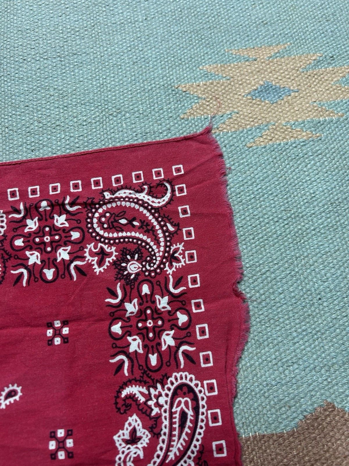Vintage Vintage cotton bandana handkerchief paisley geometric soft Size ONE SIZE - 4 Thumbnail
