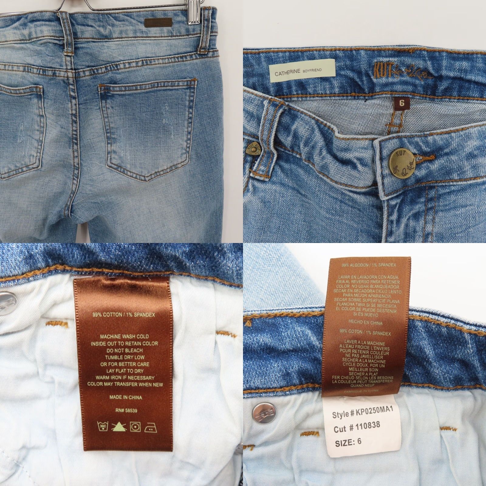 Vintage KUT from the Kloth Catherine Boyfriend Distressed Blue Denim Jeans Womens 6 Regular 5-Pocket Design Blue Jeans Size 28" / US 6 / IT 42 - 8 Thumbnail