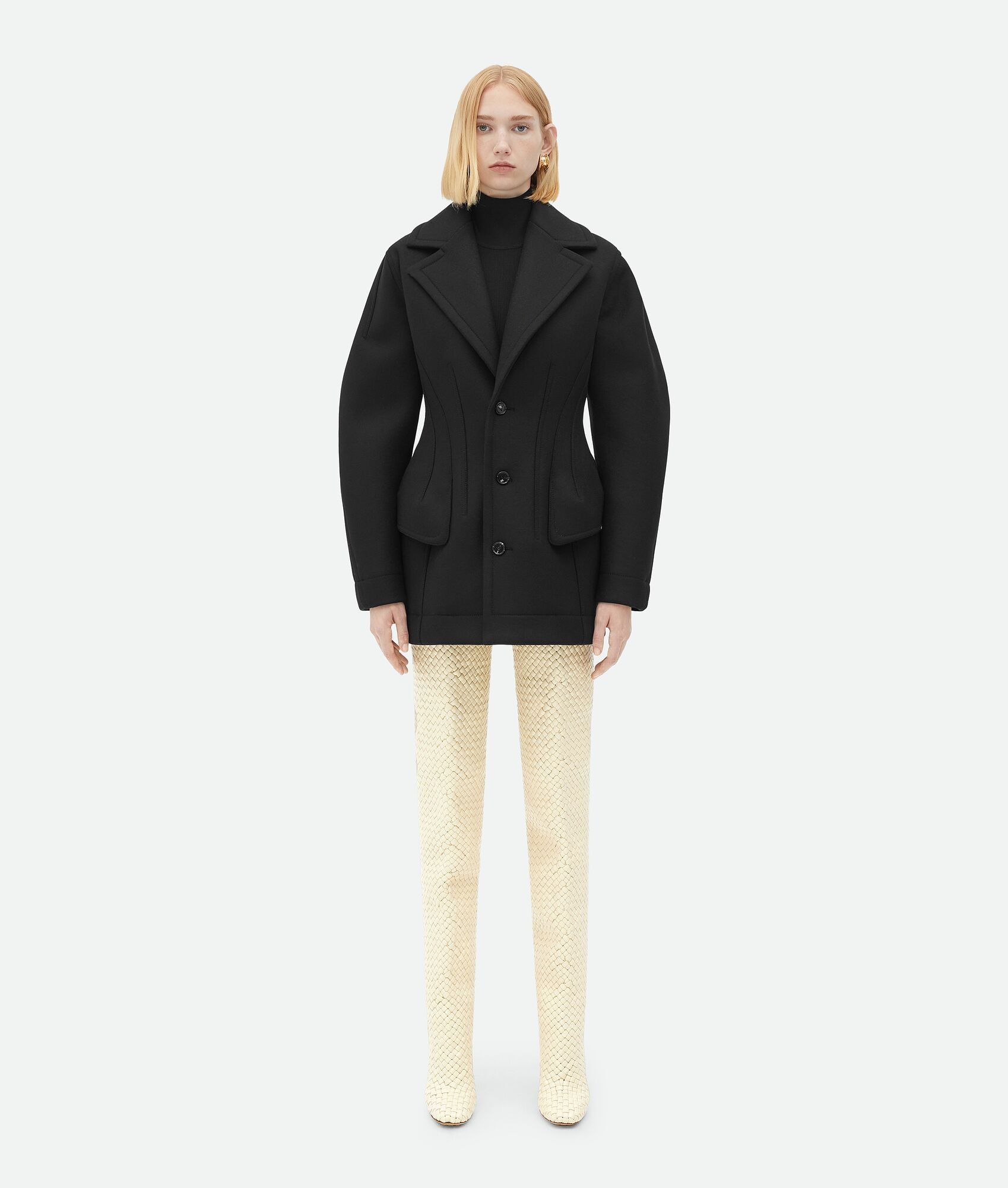 Bottega Veneta o1n1vont1224 Felted Wool Sculptured Coat in Black Size L / US 10 / IT 46 - 4 Thumbnail